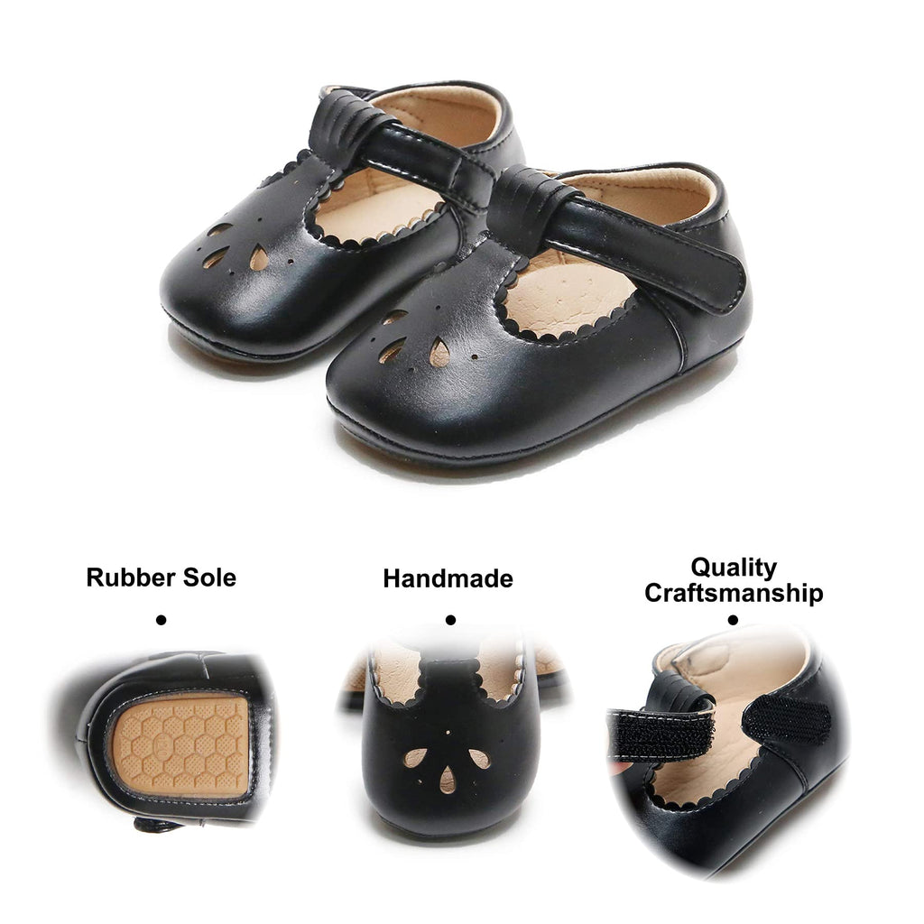 Soft Sole Black Baby Shoes - Infant Baby Walking Shoes Moccasinss Rubber Sole Crib Shoes(Black,6-9Months Infant)