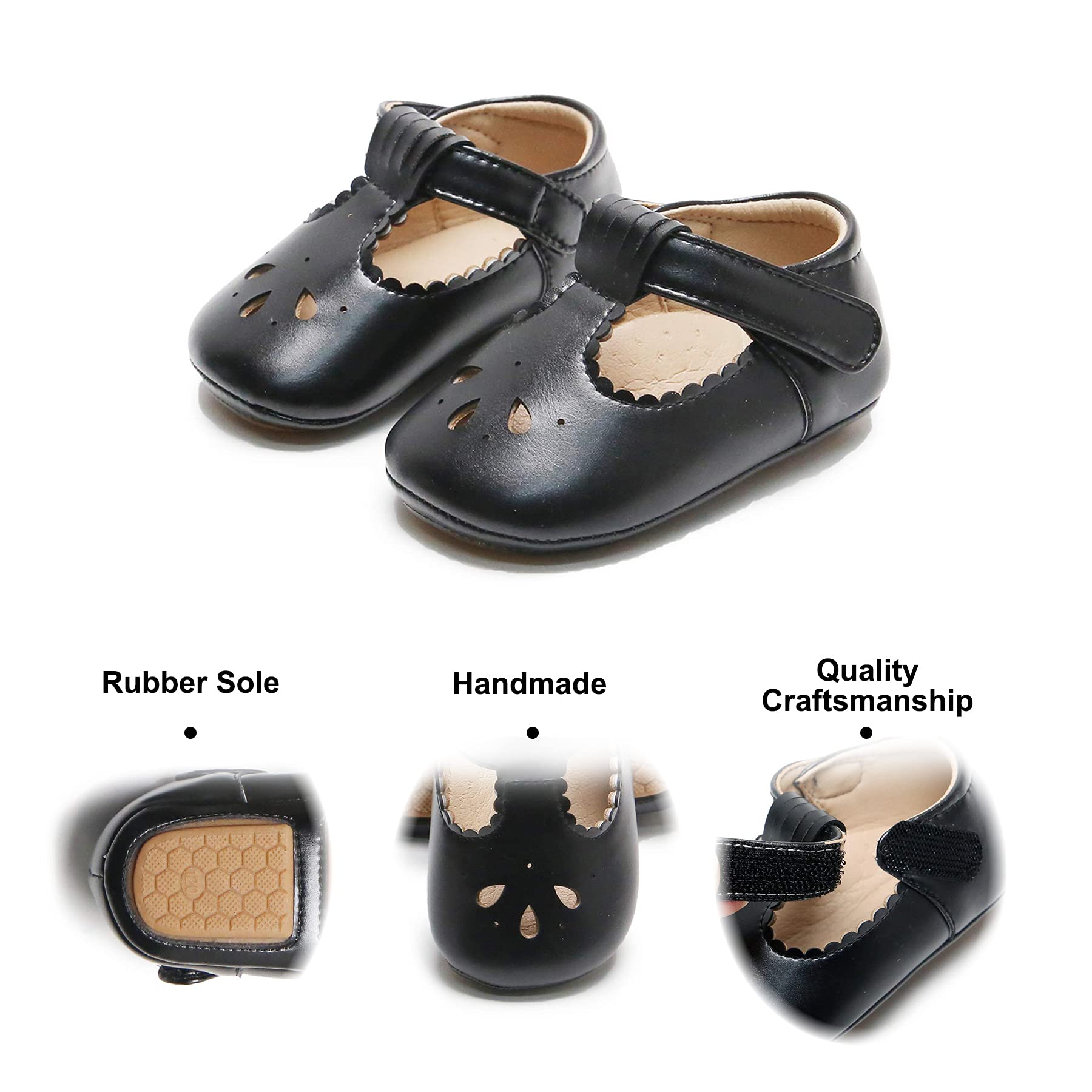 Soft Sole Black Baby Shoes - Infant Baby Walking Shoes Moccasinss Rubber Sole Crib Shoes(Black,6-9Months Infant)