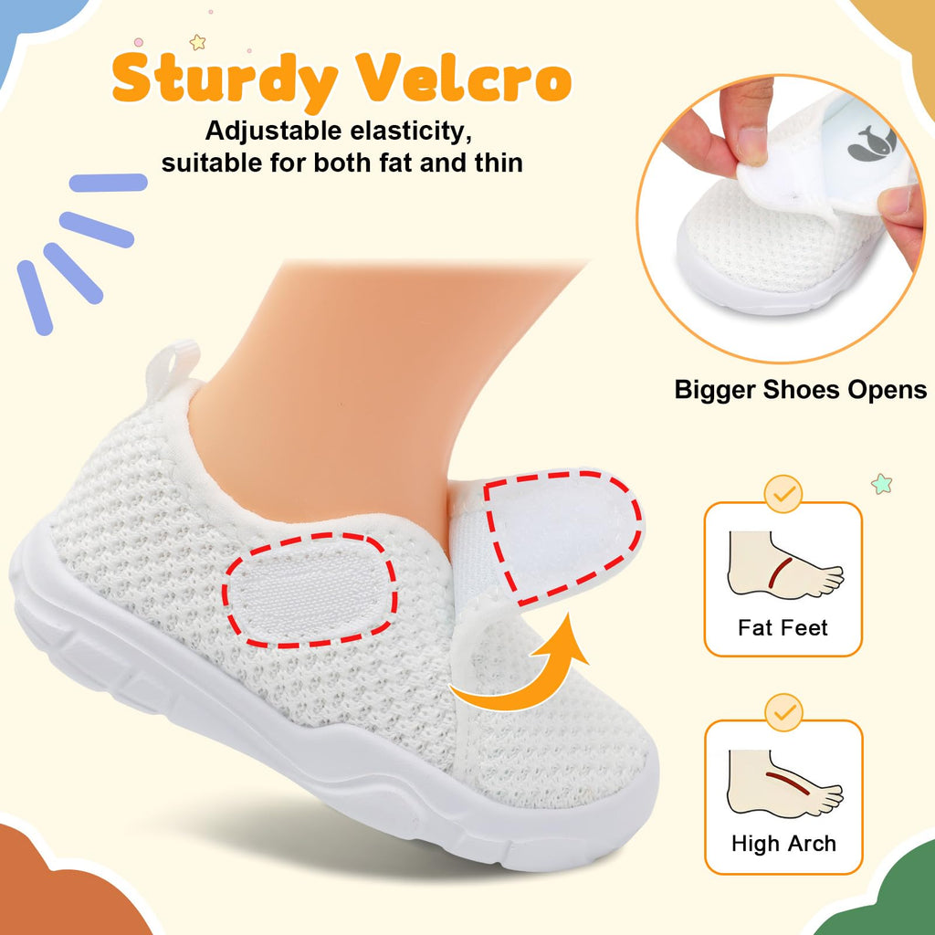 FEETCITY Baby Shoes Infant Sneakers Boys Girls First Walking Shoes Lightweight Slip On Shoe White