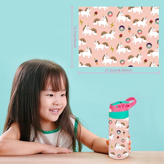 Kids Sublimation Tumbler,12oz Sublimation Water Bottle Blanks,Straight Stainless Steel Todder Sippy Cup,Double Wall Insulated Sippy Tumbler with Handle,Shrink Films,Leak Proof(RoseGreen)