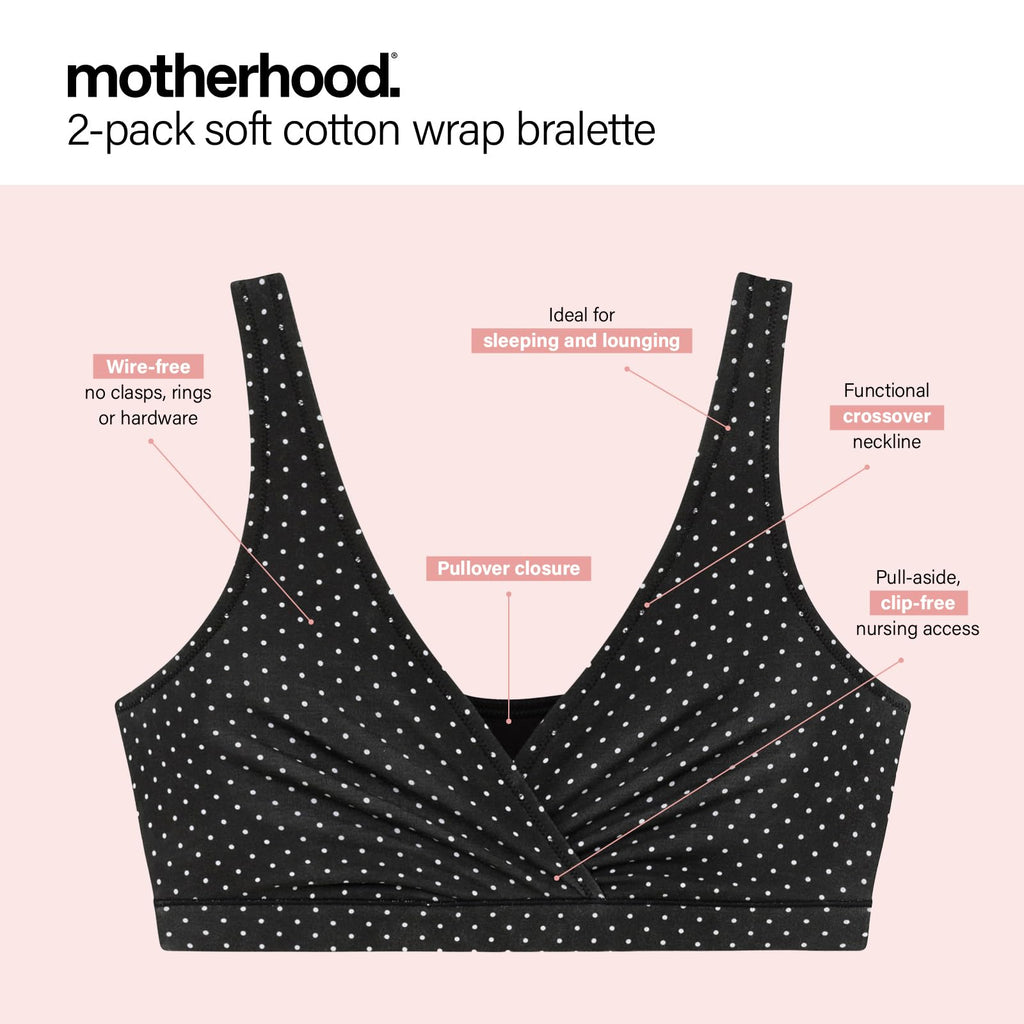 Motherhood Maternity Women’s 2-Pack Wrap Front Nursing Bras, Mini Dot/Heather Grey, XL