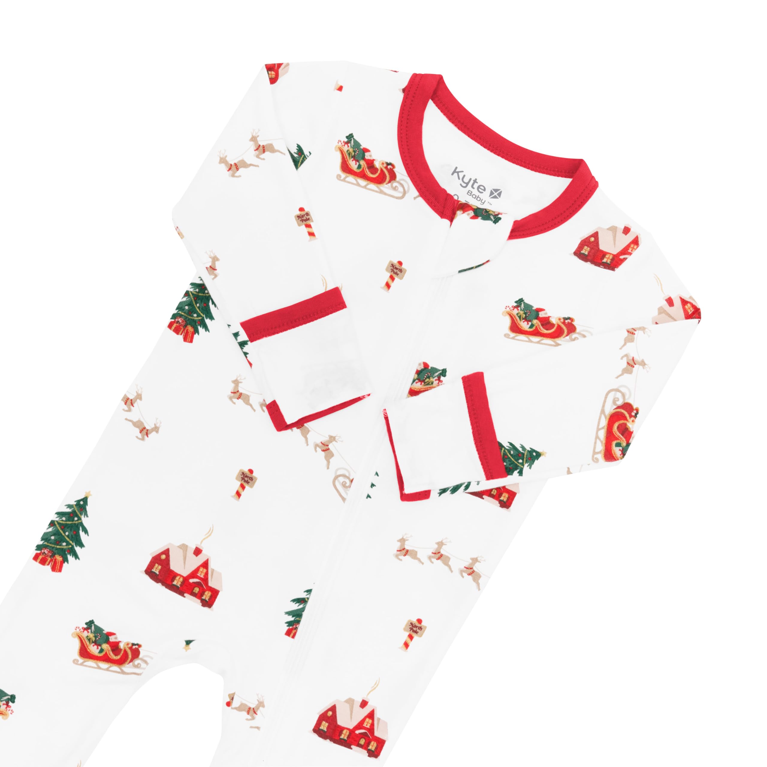 KYTE BABY Soft Bamboo Rayon Rompers, Zipper Closure, (Santa Sleigh, 2T)