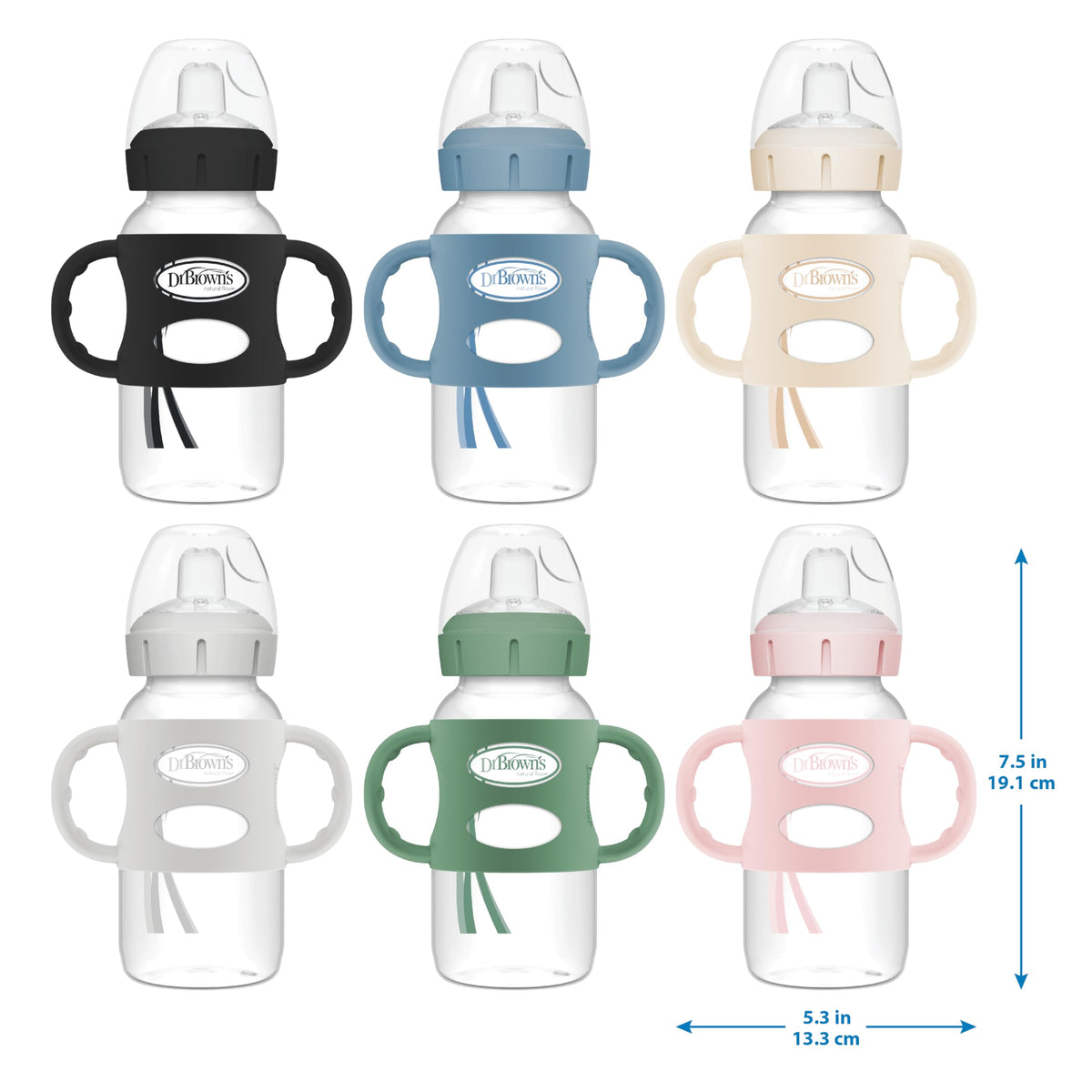 Dr. Brown's Wide-Neck Sippy Spout Bottle with Handles, Pink, 1-Pack