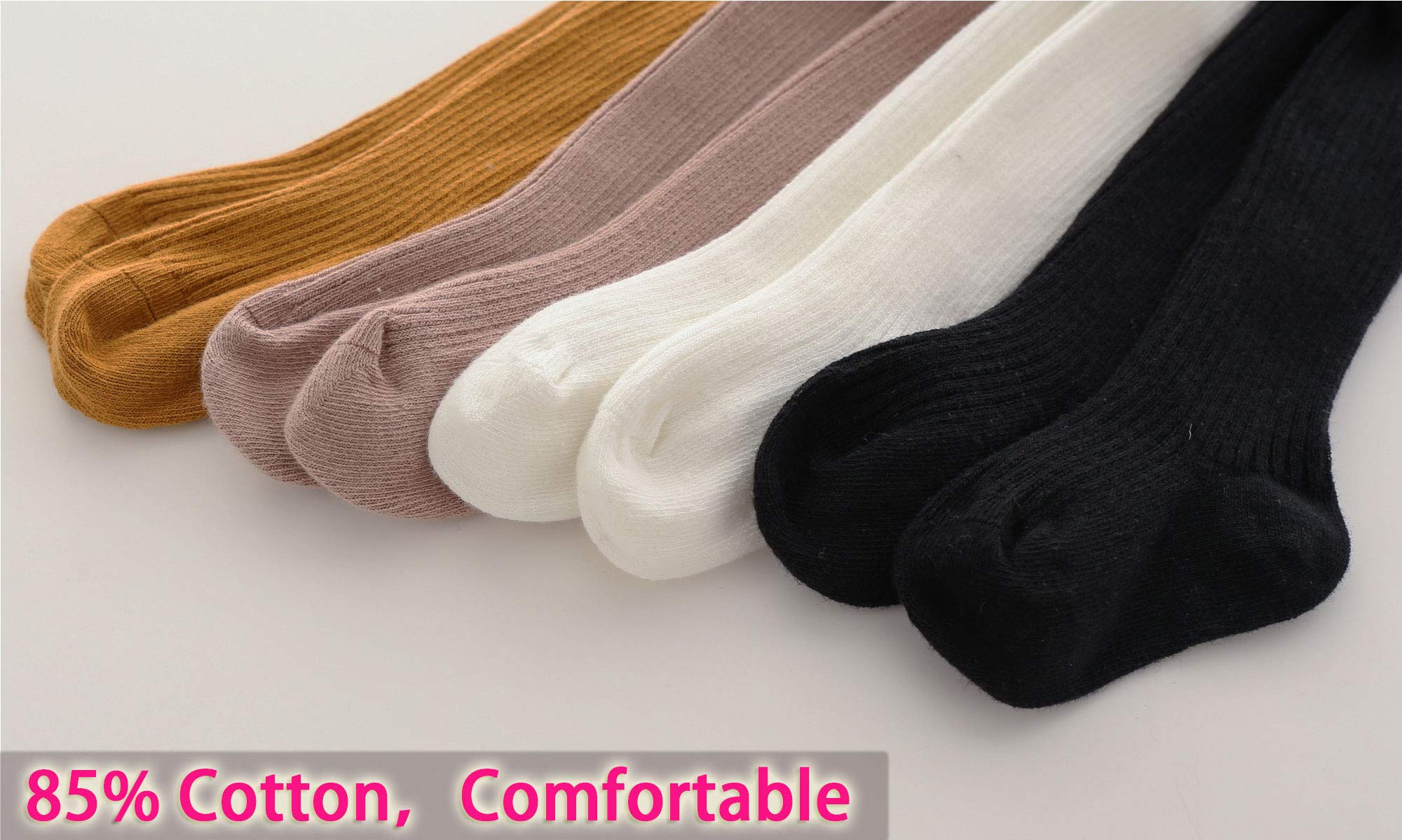 CECORC Girls Tights – Thick Toddlers Girl Leggings–Seamless Cable Knit Cotton Stockings – Girls' Accessories,4-6 Years, 4 Pack (Black+white+lightpink+ginger)