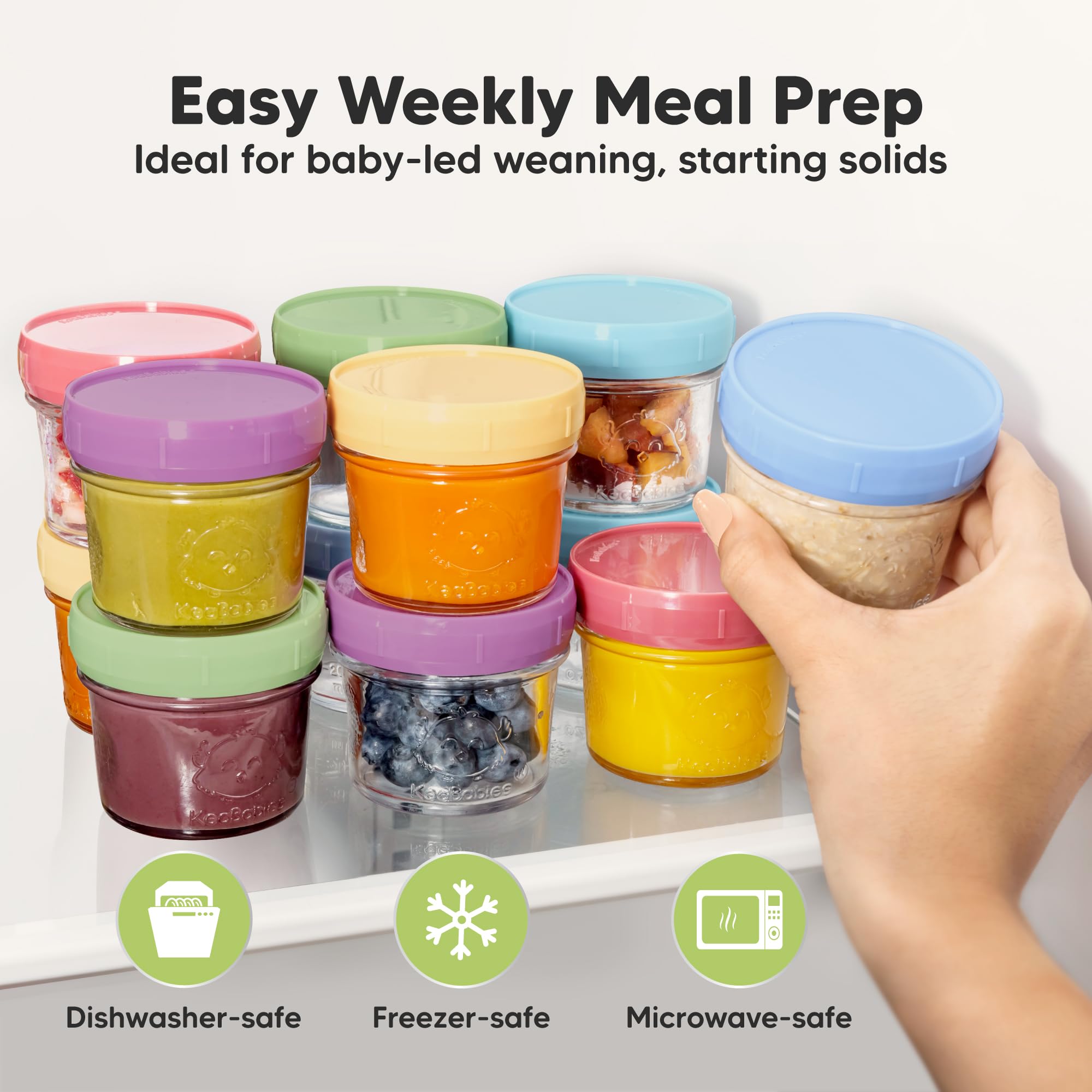 KeaBabies 12pk 4oz Glass Baby Food Containers with Lids, Leak-Proof (Nord)