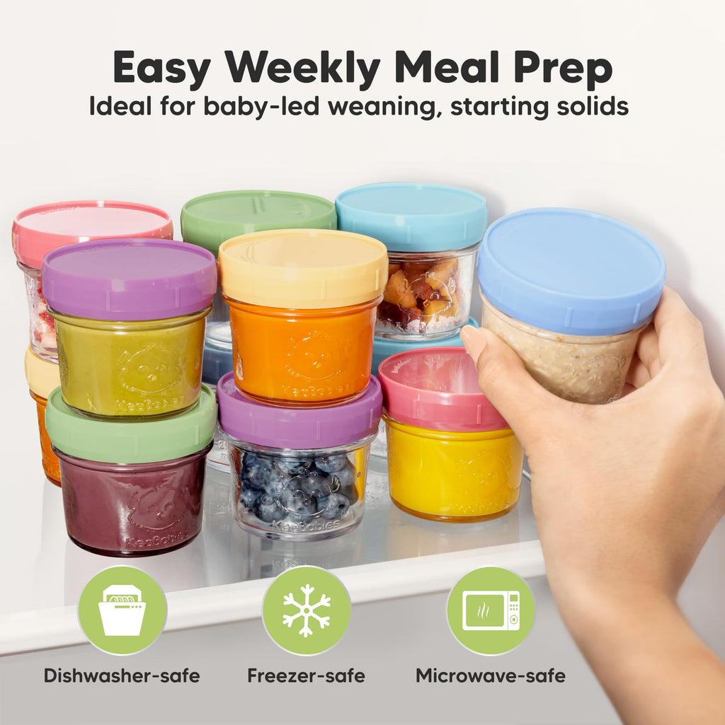 KeaBabies 12pk 4oz Glass Baby Food Containers with Lids, Leak-Proof (Nord)