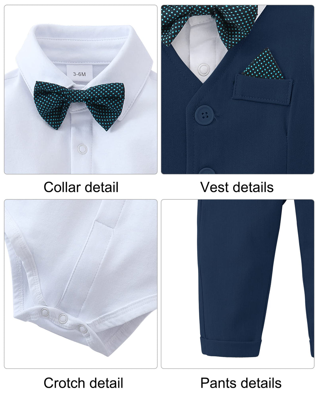 DISAUR Baby Boy Baptism Outfit Baby Boy Church Outfit Short Sleeve Infant White Shirt Dark Blue Plaid Vest Pants Bow Tie 3 6 Months