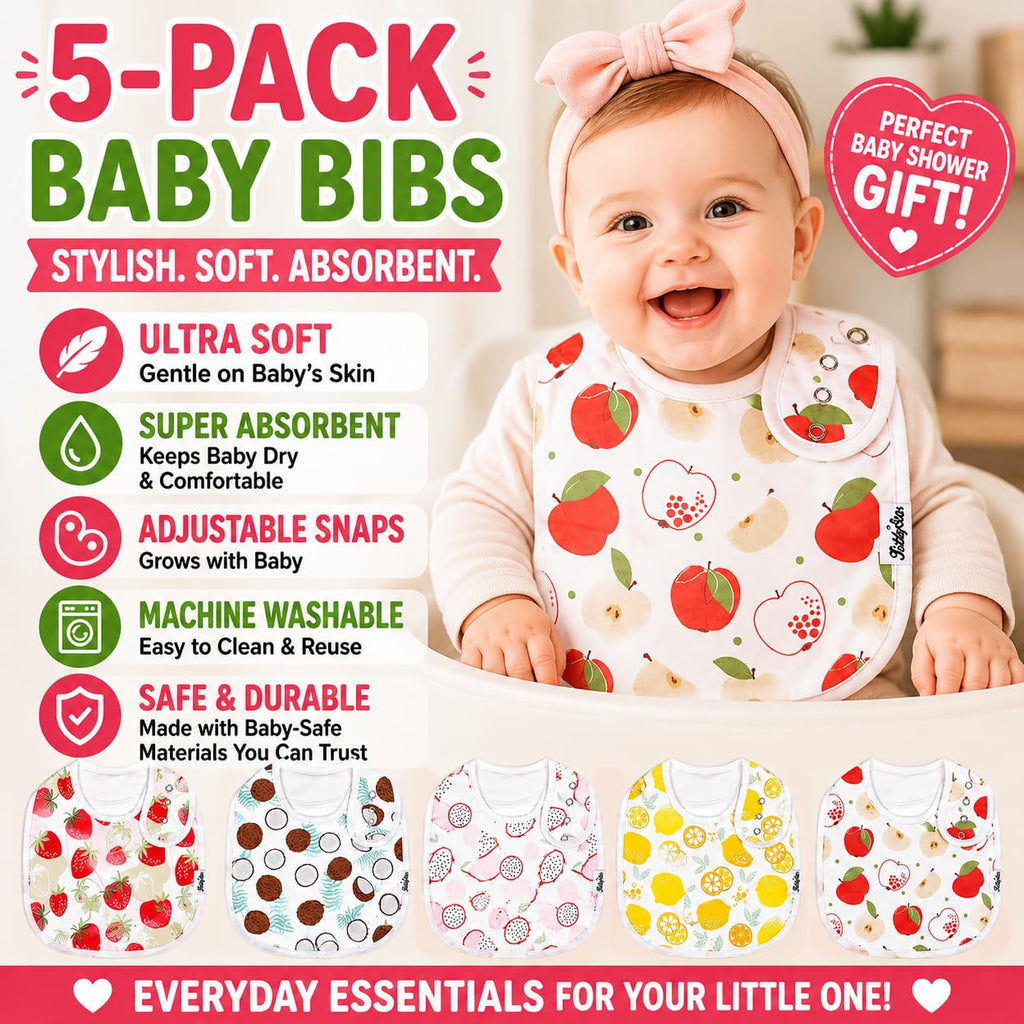 KiddyStar Organic Cotton Baby Drool Bibs | Soft, Adjustable, Absorbent, Unisex Teething Bandana Bibs for Babies | 5 Pack