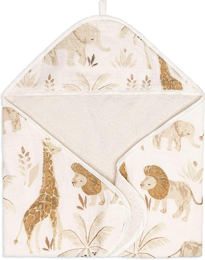 Crane Hooded Towel - 100% Cotton Terry Cloth Hooded Towels, Safari Animal Pattern, 30" x 30", Perfect for Babies' Bath, Pool, Beach & Travel