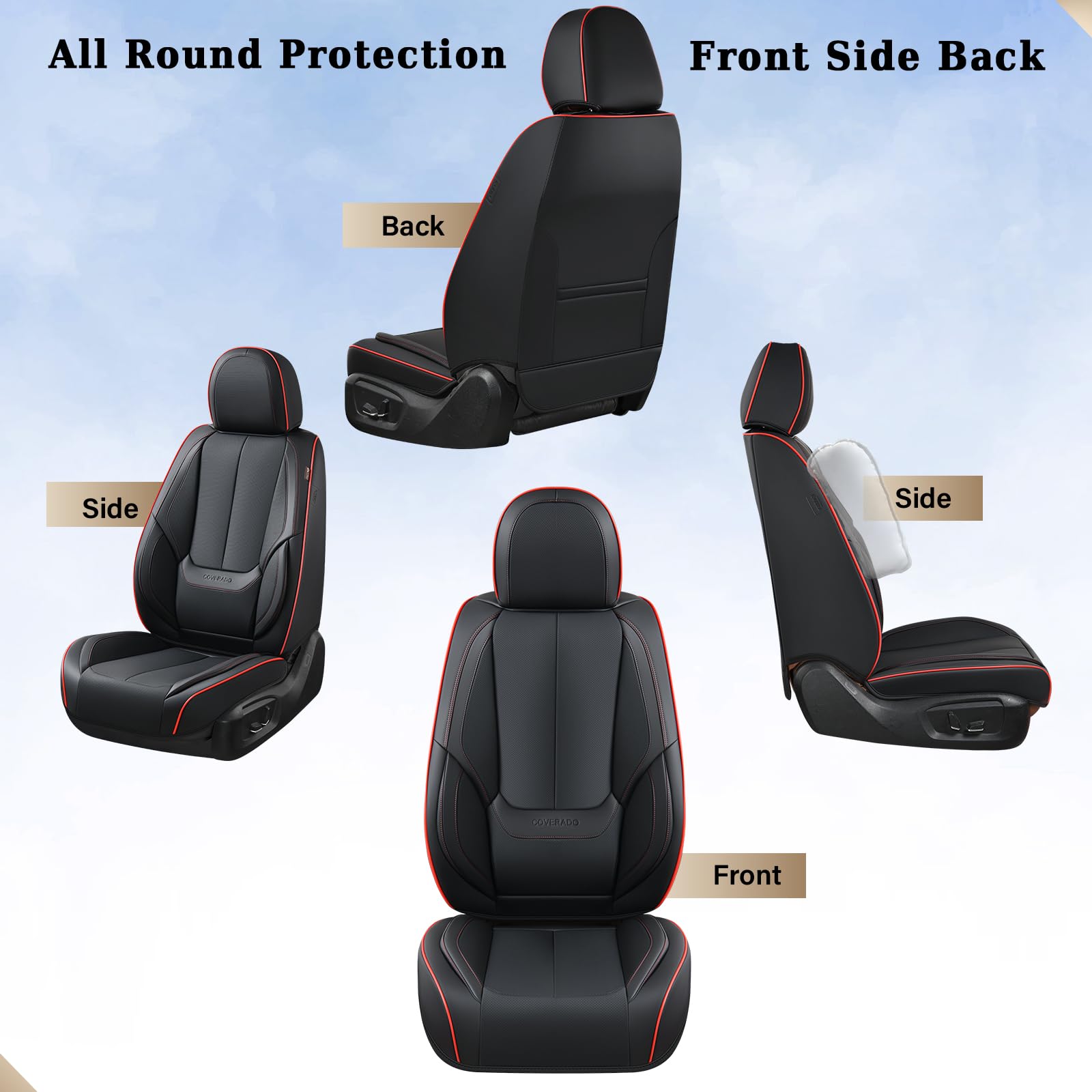 Coverado Car Seat Covers, Seat Covers for Cars, Waterproof Leather Auto Seat Protectors, Leather Car Seat Cushion, Car Interiors Accessories Universal Fit for Most Cars