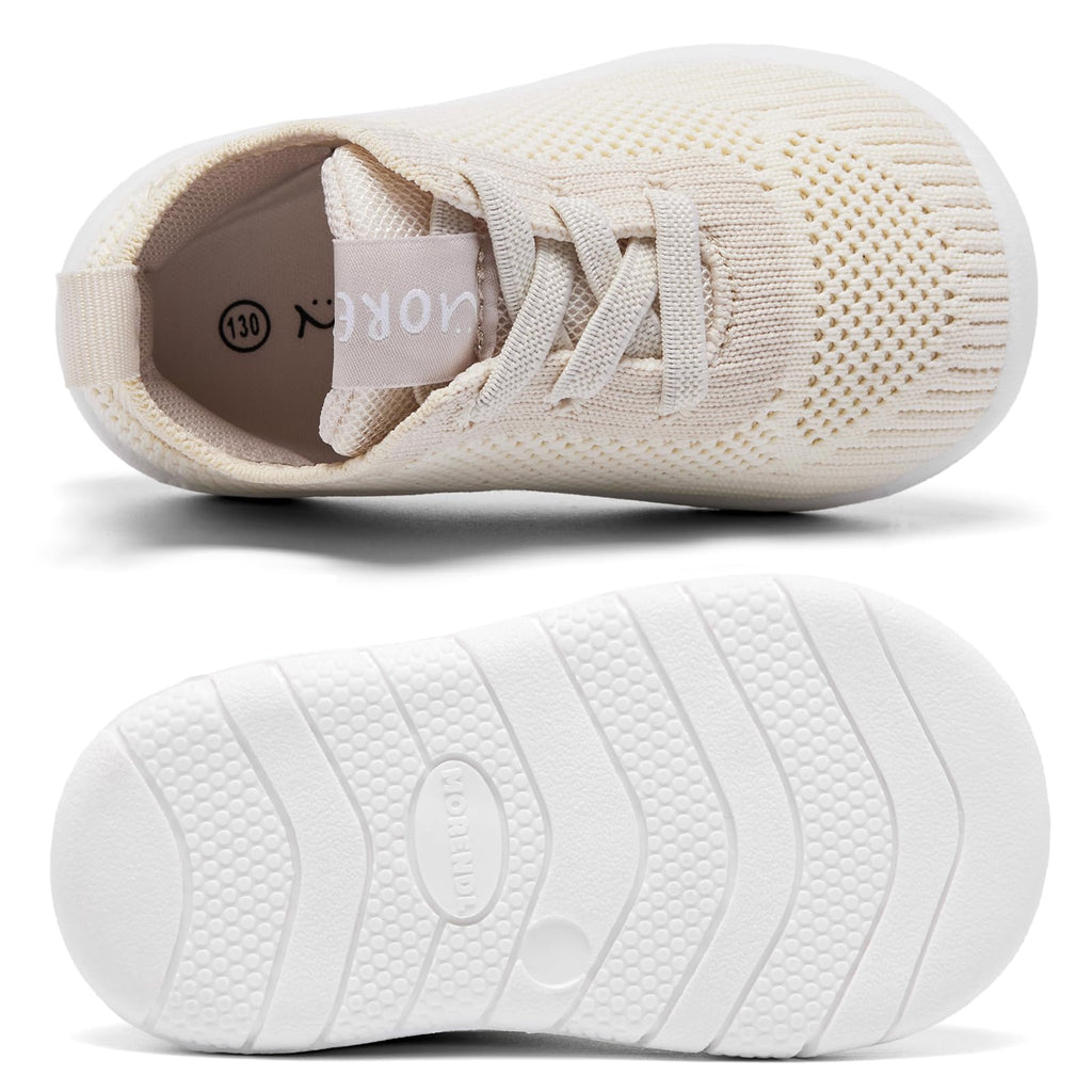 MORENDL Toddler Shoes Baby Walking Sock Shoes Infant Sneakers Boy Girl Barefoot Tennis Shoe Non-Slip Brethable Khaki 15-18 Months