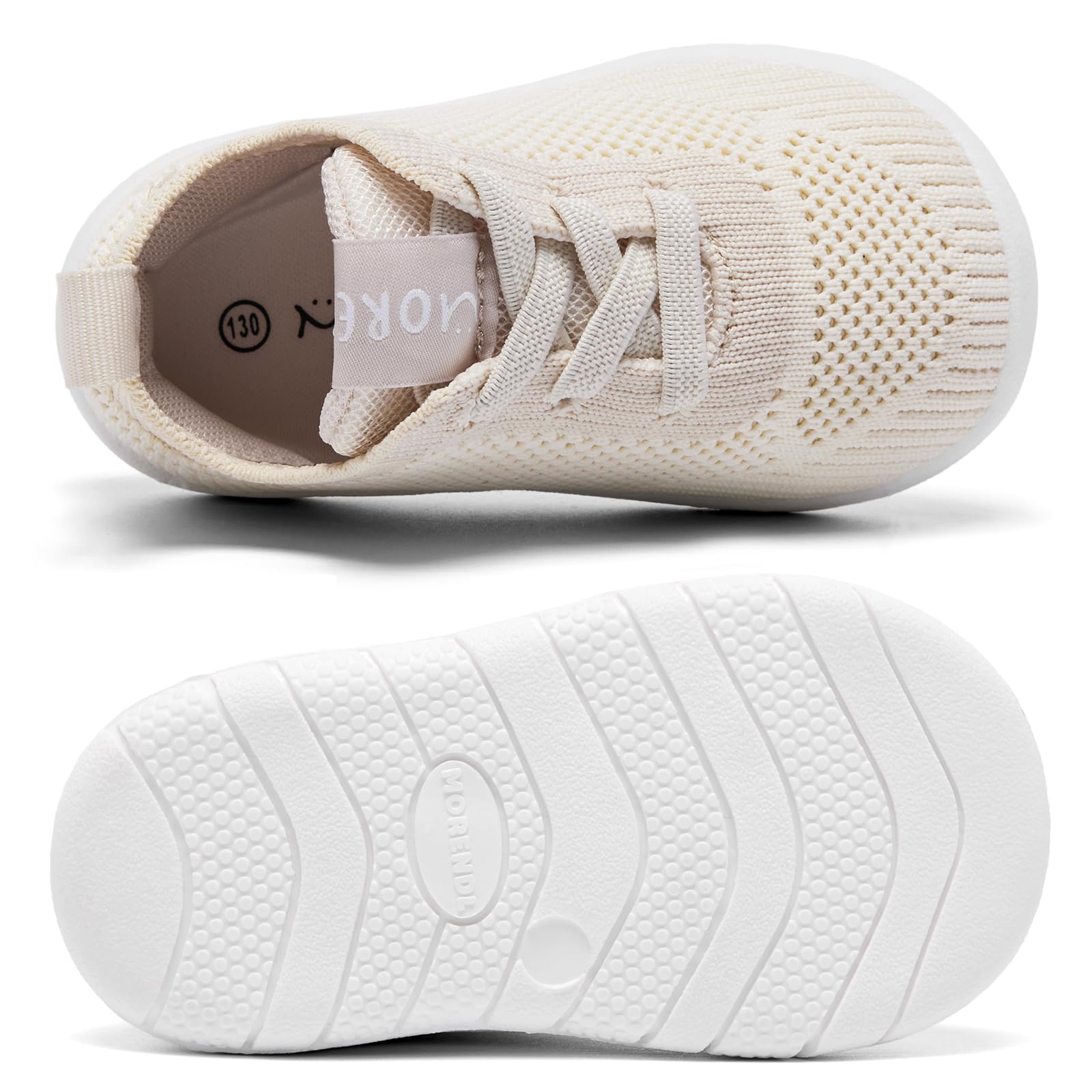 MORENDL Toddler Shoes Baby Walking Sock Shoes Infant Sneakers Boy Girl Barefoot Tennis Shoe Non-Slip Brethable Khaki 15-18 Months