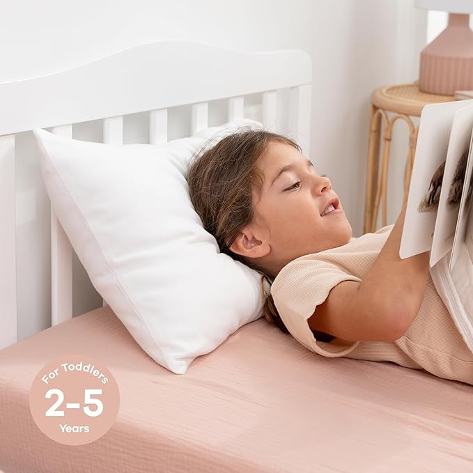 Comfy Cubs Toddler Pillow with Cotton Pillowcase, 13 x 18 in - Travel and Sleep Support for Kids - Lightweight, Breathable Microfiber Fill - Soft and Cozy Small Pillow for Toddlers - White