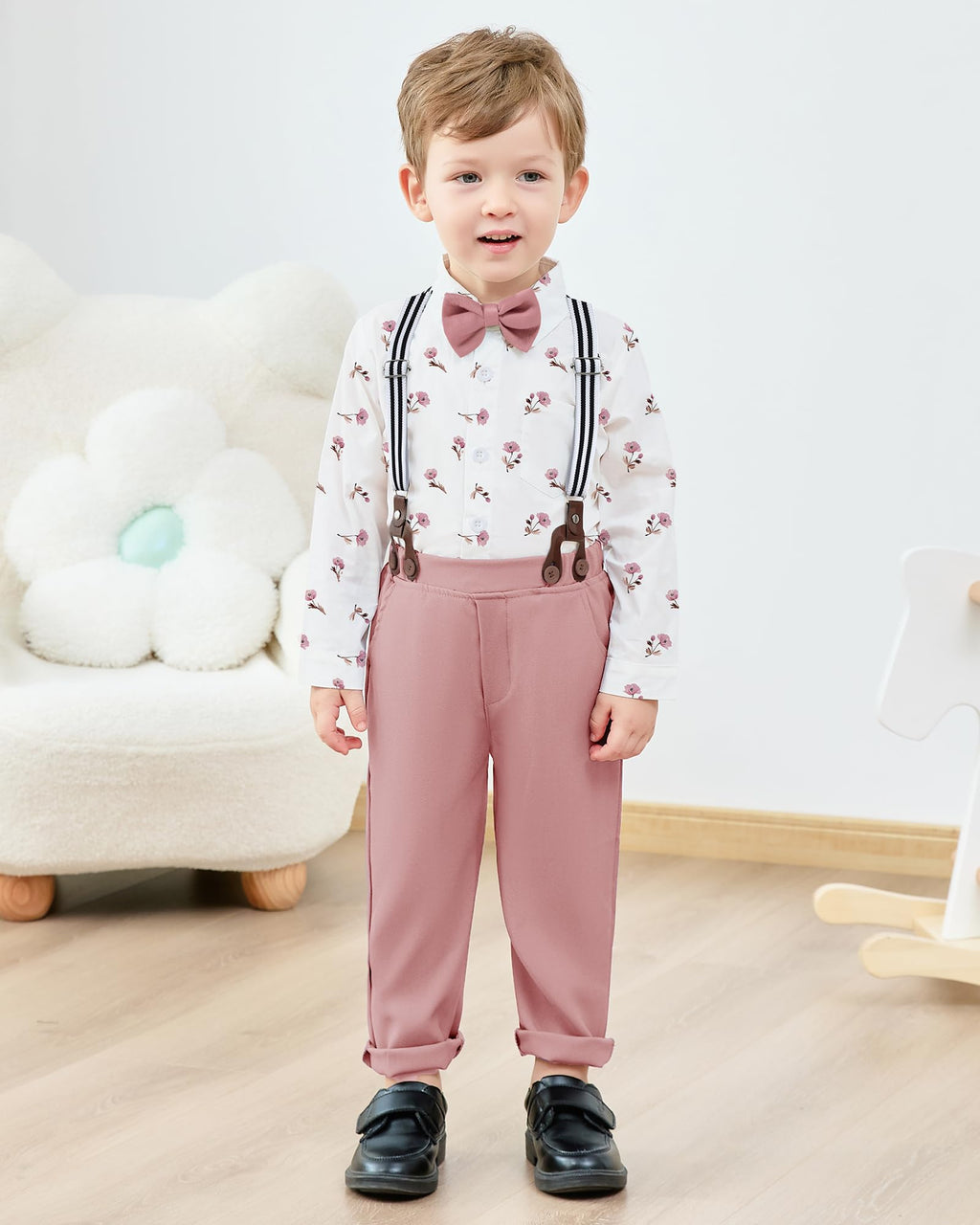 nilikastta Suit For Boy Boys Dress Suit Blue Boy Dress Shirt With Bowtie/Suspender Pants for Social Activities 7-8 Years