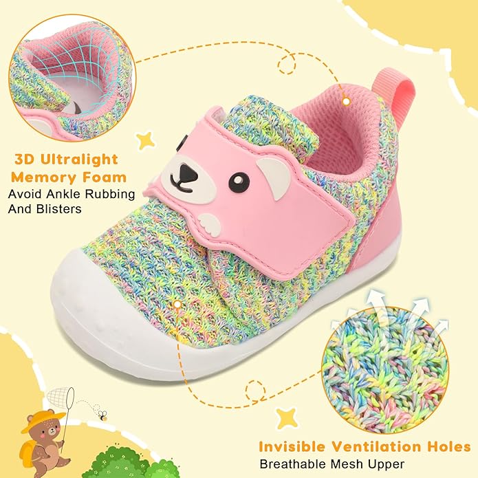 FEETCITY Baby Walking Shoes Wide Baby Shoes Boys Girls Infant Sneakers Crib Shoes Breathable Toddler Barefoot Shoes Slip On Shoes