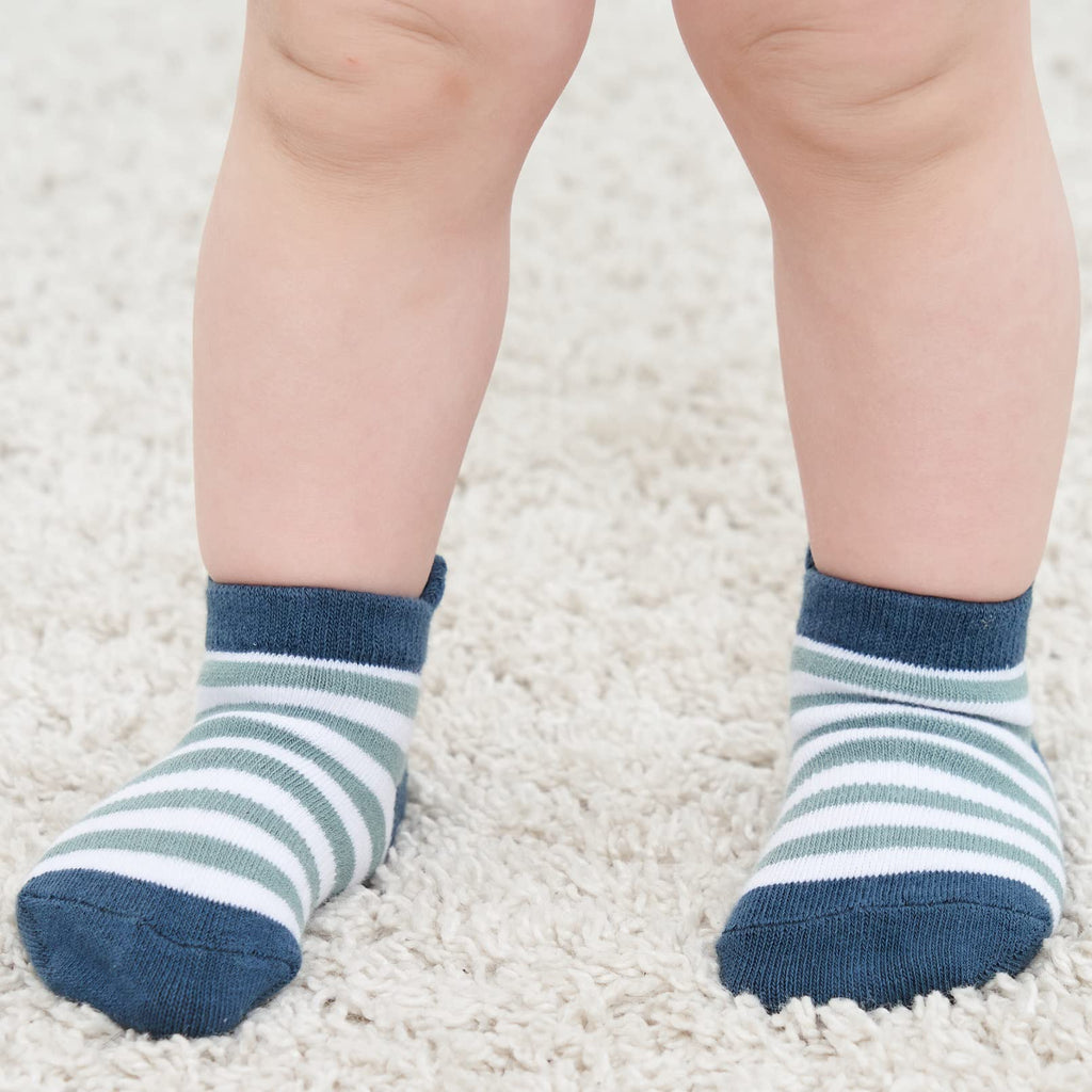 ZAPLES Baby Boys Non Slip Grip Ankle Socks with Non Skid Soles for Infants Toddlers Kids, Boy Stripes, 4-7 Years
