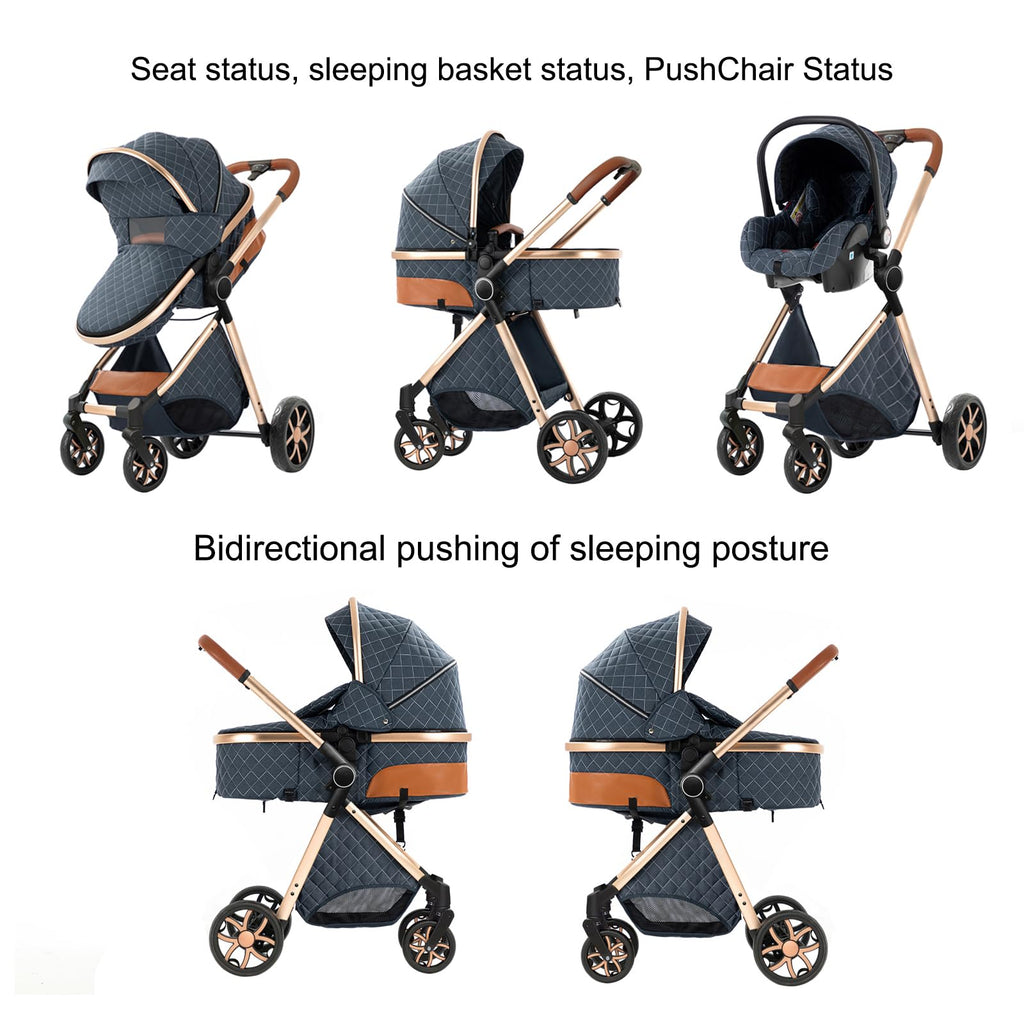 Doraystar 2 in 1 Baby Stroller with Bassinet Mode, Reversible Infant Pram, One-Click Folding, Newborn Travel Stroller, Convertible Toddler Standard Pram Carriage (X2US-Khaki)