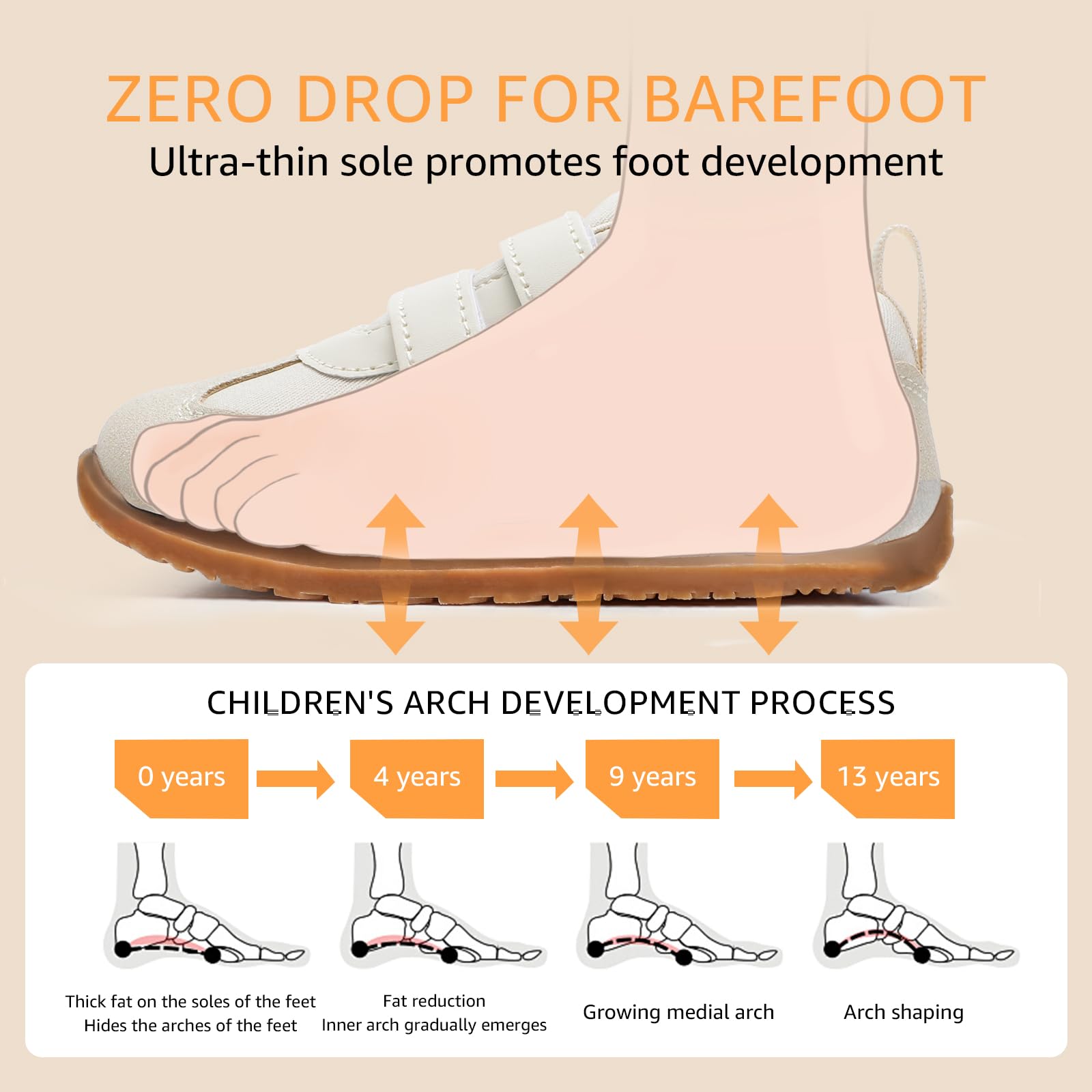 STQ KIDS Baby Wide Toe Box Shoes Lightweight First Walker Sneakers Beige 4