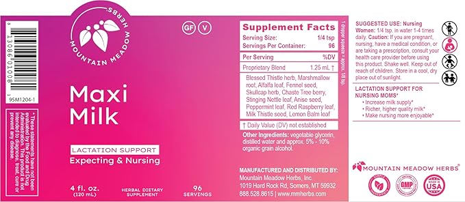 Mountain Meadow Herbs Maxi-Milk- Natural Liquid Lactation Support to Increase Breast Milk Production Quickly & Effectively for Breastfeeding Moms - 4 oz
