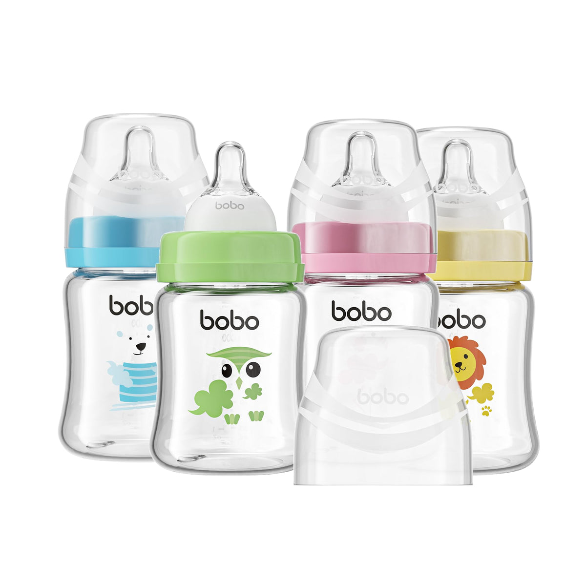 YOHKOH Glass Baby Bottles with Slow Flow Nipple, Newborn Anti-Colic Baby Bottles for 0+ Months, Wide Neck Feeding Bottle, Clear (Multicolour, 2.7oz (Pack of 2))