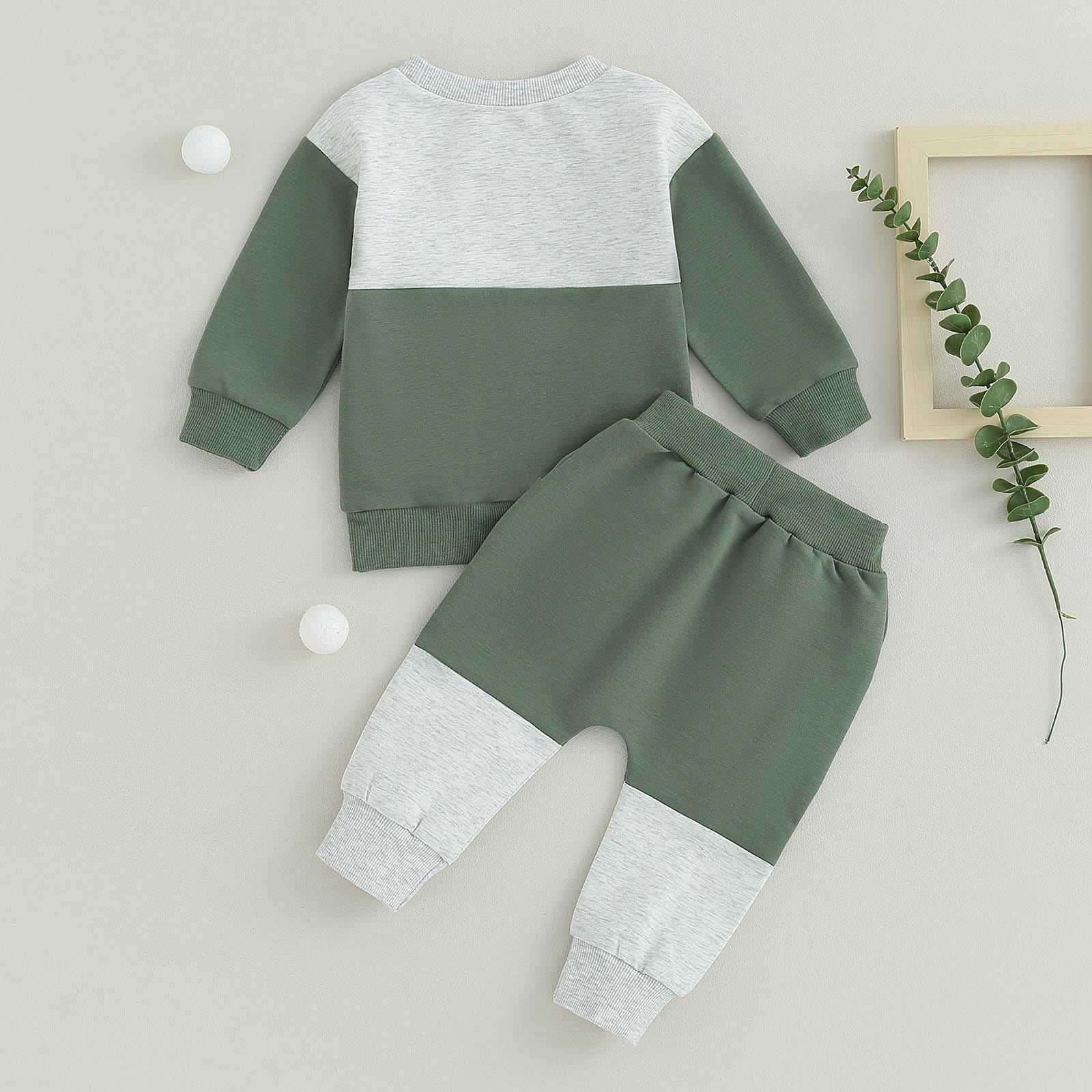 Toddler Baby Boy Fall Clothes Waffle Contrast Color Sweatshirt Pants Sets Infant Winter Outfits 6 12 18 24 Months (Letter Green, 12-18 Months)