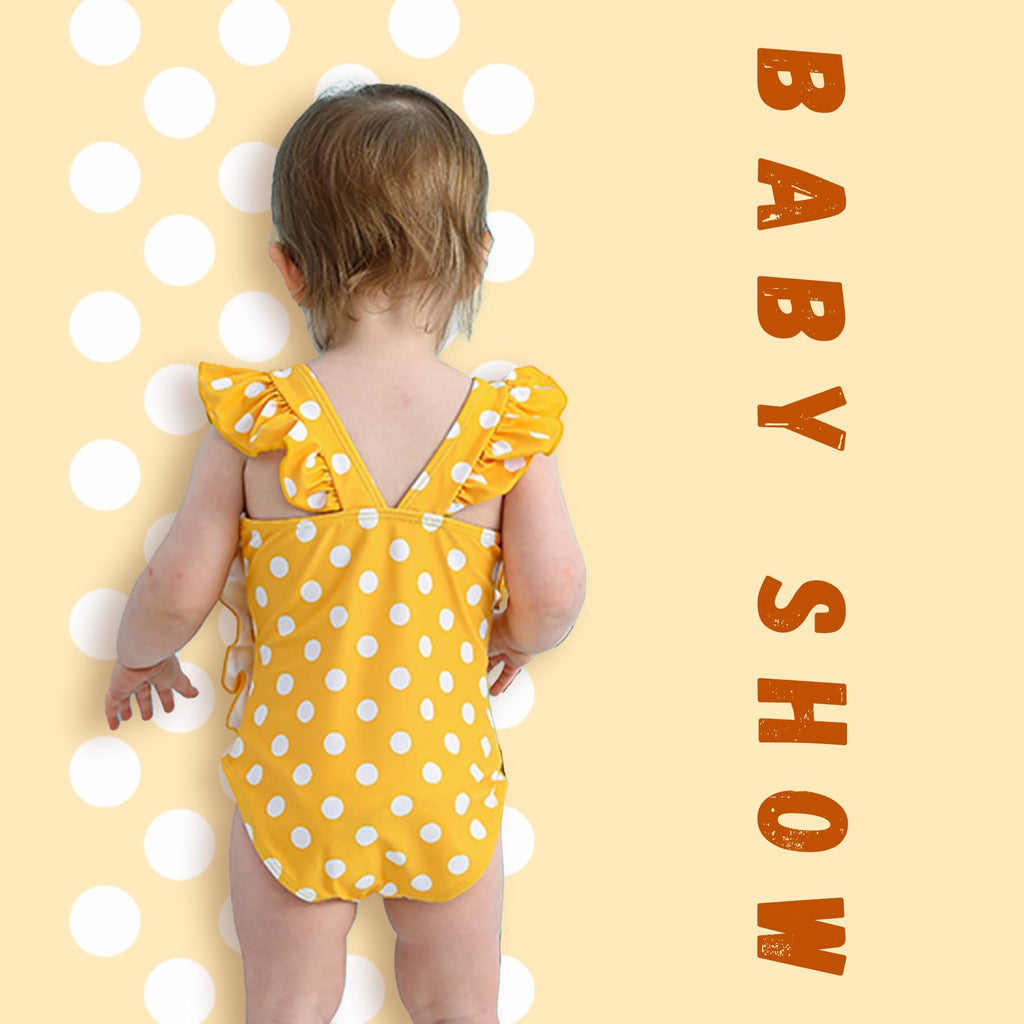 Newborn Baby Girl Ruffle Swimsuit Infant Toddler One Piece Floral Bikini Beach Bathing Swimwear Set (3-6 Months, Yellow White)