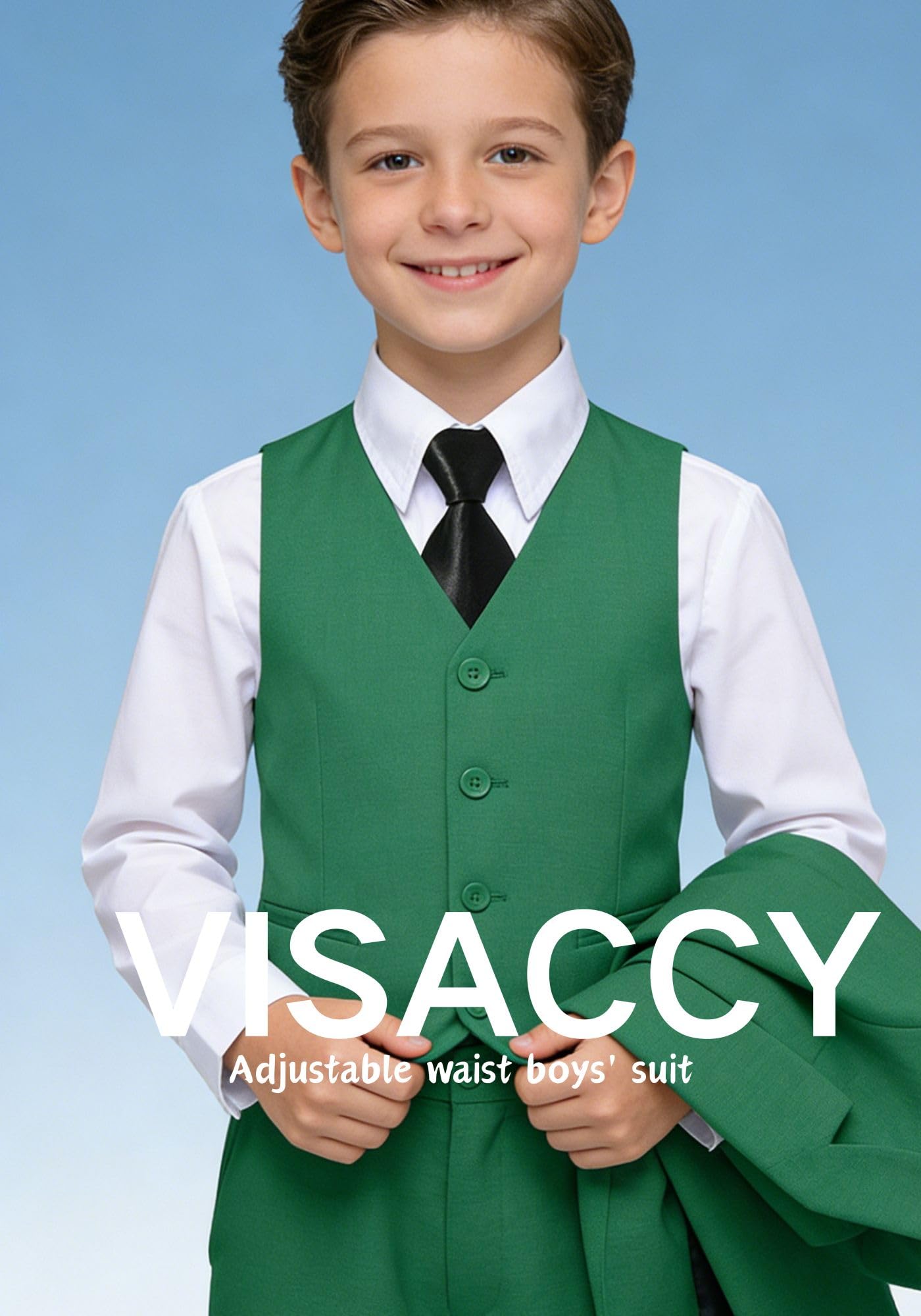 Suit for Boys Formal Outfits Tux Kid Christmas Green Suits Vest Set Size 4T