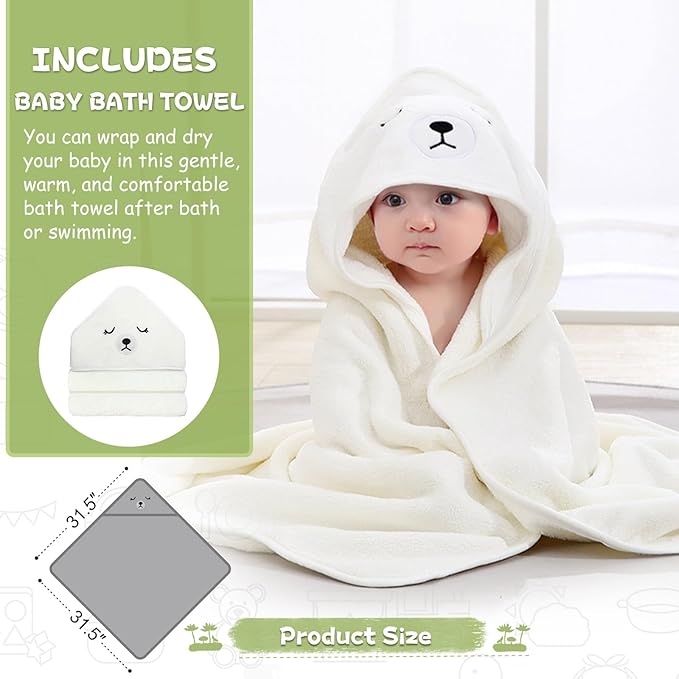 MoreFeel Collapsible Baby Bathtub for Newborn with Thermometer & 1 Hooded Towel & 1 Soft Floating Cushion,Portable Travel Bathtub with Drain Hole, Durable Foldable Baby Tubs for Infants to Toddler
