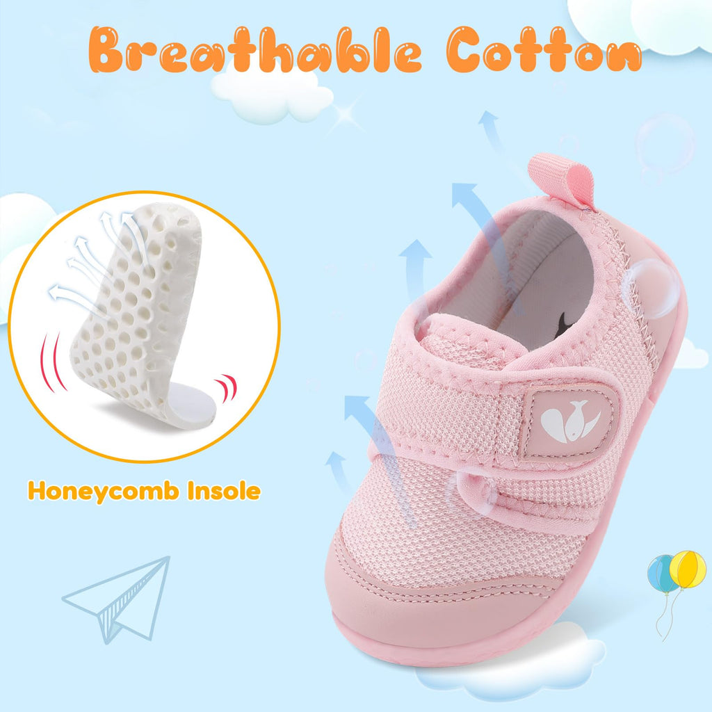 FEETCITY Baby First Walker Shoes Boys Girls Canvas Shoes Newborn Crib Shoes Anti-Slip Star Sneaker Pink