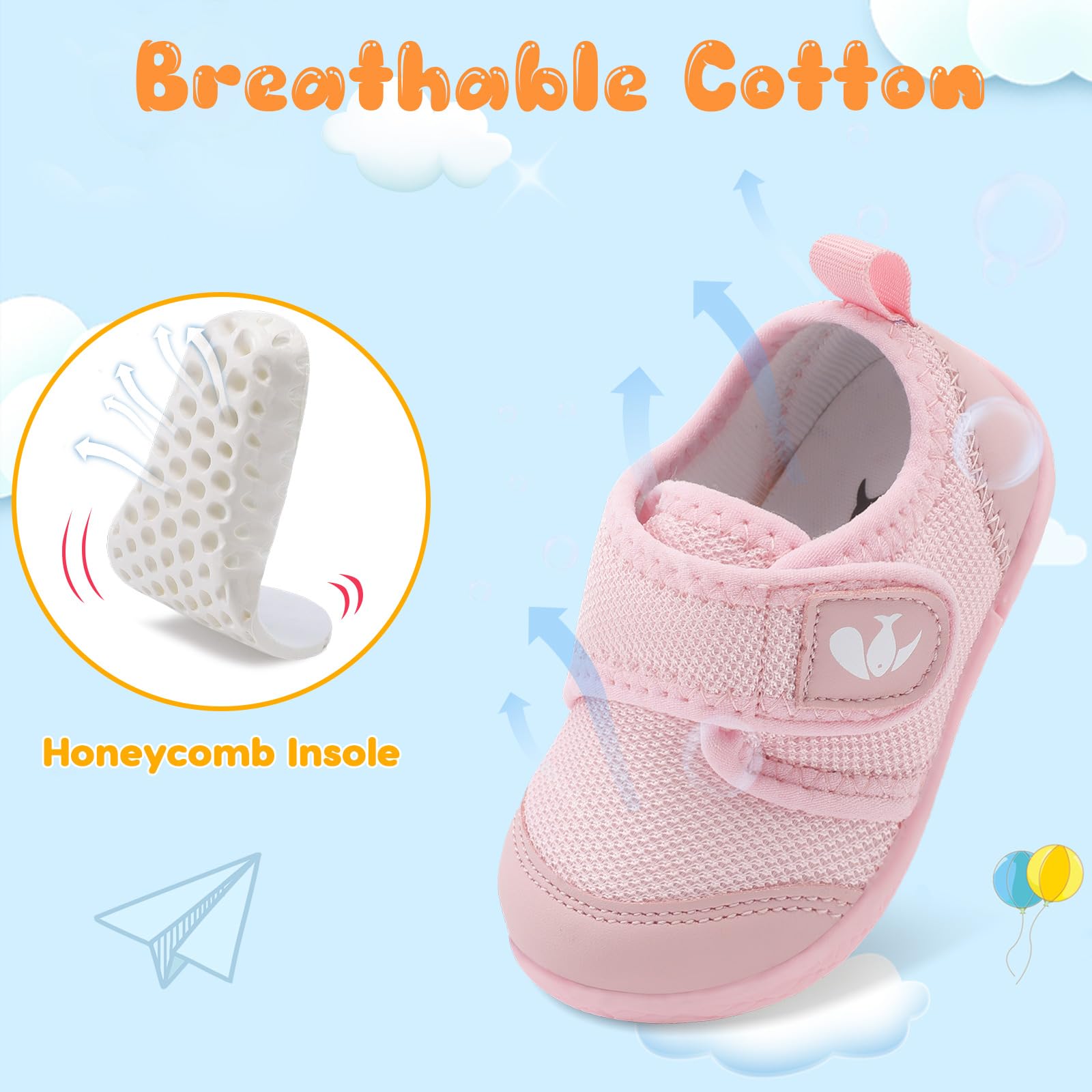FEETCITY Baby First Walker Shoes Boys Girls Canvas Shoes Newborn Crib Shoes Anti-Slip Star Sneaker Pink