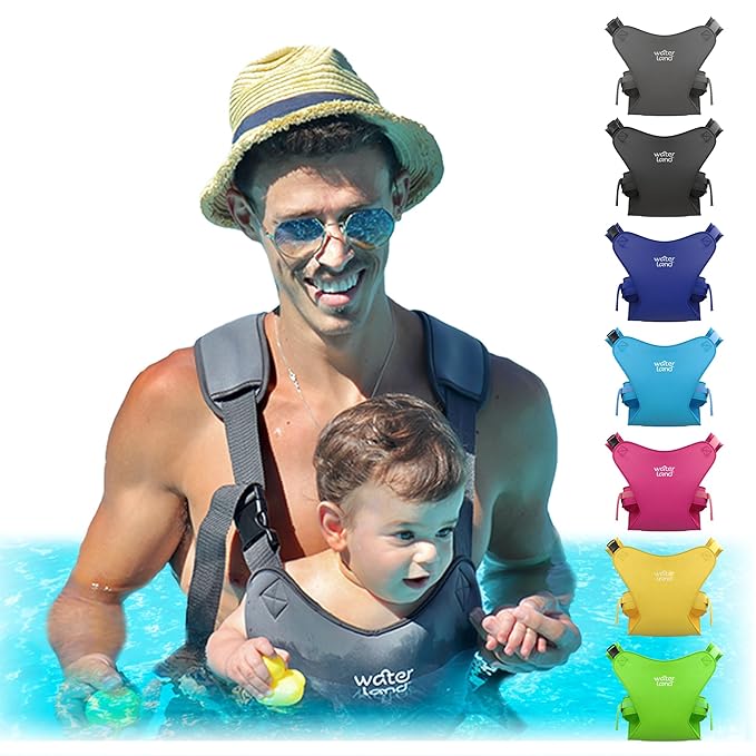 WaterLand Baby Carrier - Innovative Carrier You Can Use Both in Water & Land - Waterproof Infant Chest Holder with Adjustable Straps, Lightweight Toddler Harness for Pool & Beach (Grey)