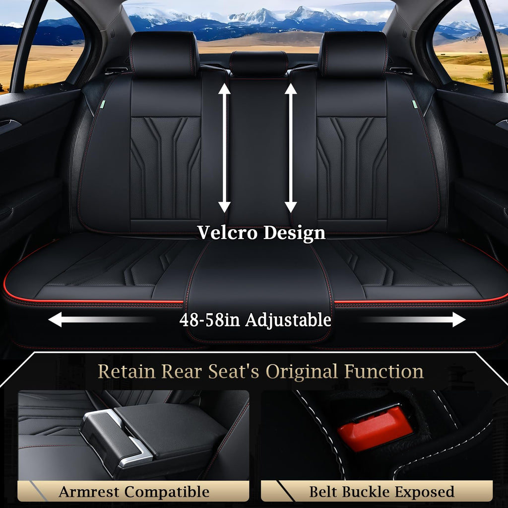 FLORICH Rear Seat Covers Leather Car Seat Covers Waterproof Back Seat Cover Automotive Seat Covers Universal Seat Cushion Protector for Most Cars Trucks SUV-Black&Red Line