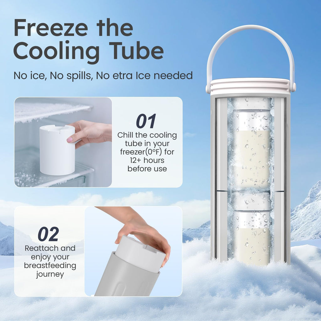 Portable Breast Milk Cooler for Travel, 22oz Large Capacity Breastmilk Chiller for Working Moms, 360° Cooling Keeps Milk Chilled 24 Hours, Includes 2 Baby Bottles, Breastfeeding Essentials