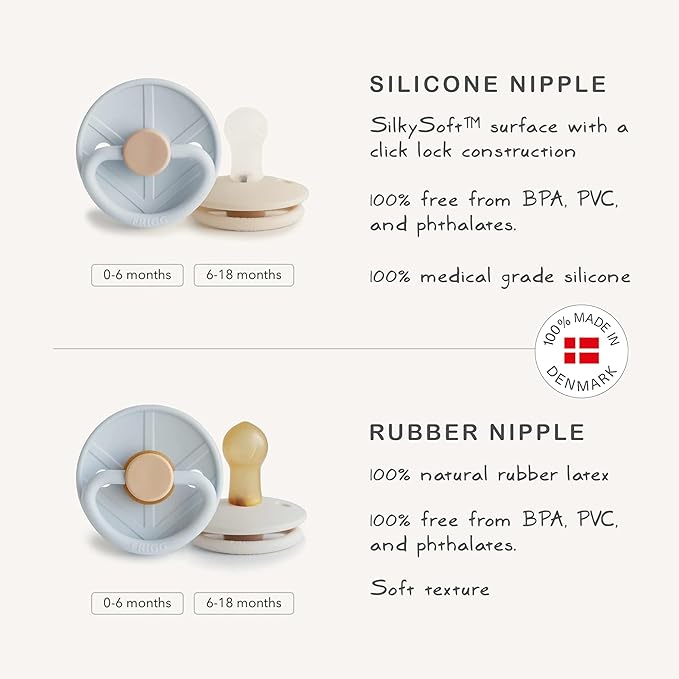 FRIGG Little Viking Natural Rubber Baby Pacifier 2-Pack | Made in Denmark | BPA-Free (Cocoa/Cream, 6-18 Months)