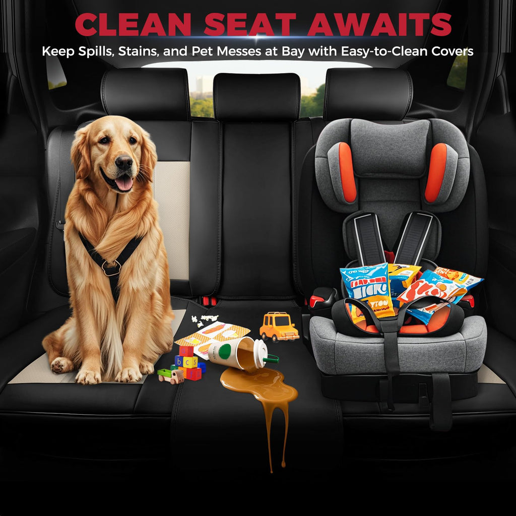 FREESOO Leather Seat Covers Full Set for Cars Trucks SUV, Beige Black