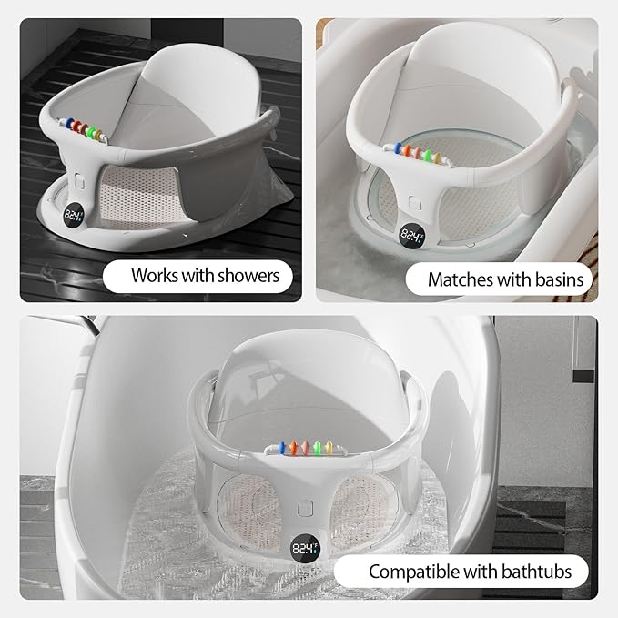 Baby Bath Seat for Babies Sitting Up Infant Bath Tub Portable Sit Up Seats Bathing Chair Newborn and Toddler Essentials 0-12 Months Bathtub Sink Bather Sitting Shower Support with Temperature Alert