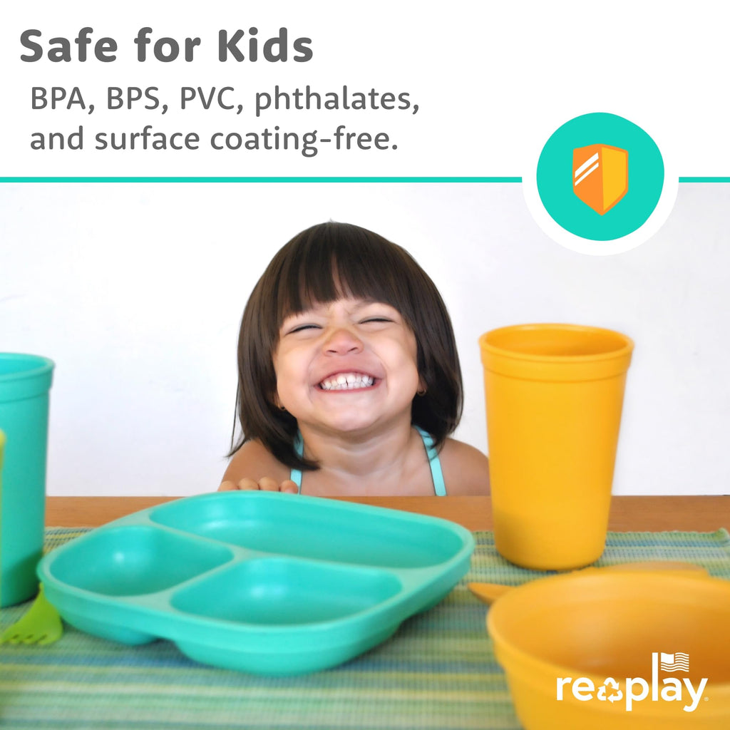 Re-Play Divided Toddler Plates Set of 3 - Deep-Walled 3 Compartment Kids Plates for Picky Eaters - Dishwasher & Microwave Safe - BPA-Free - Made in USA, Berry