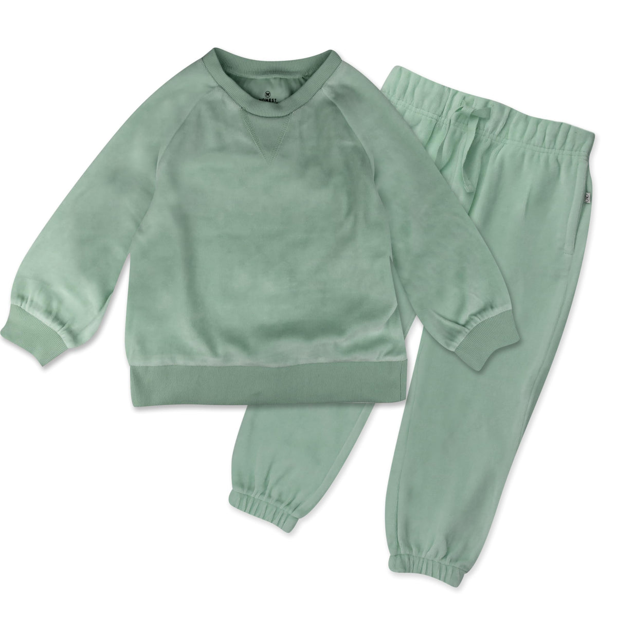 HonestBaby 2-Piece Cozy Velour Sweatshirt and Jogger Sweatpants Set 100% Organic Cotton for Toddler, Baby Boys, Girls, Sage, 6 Years