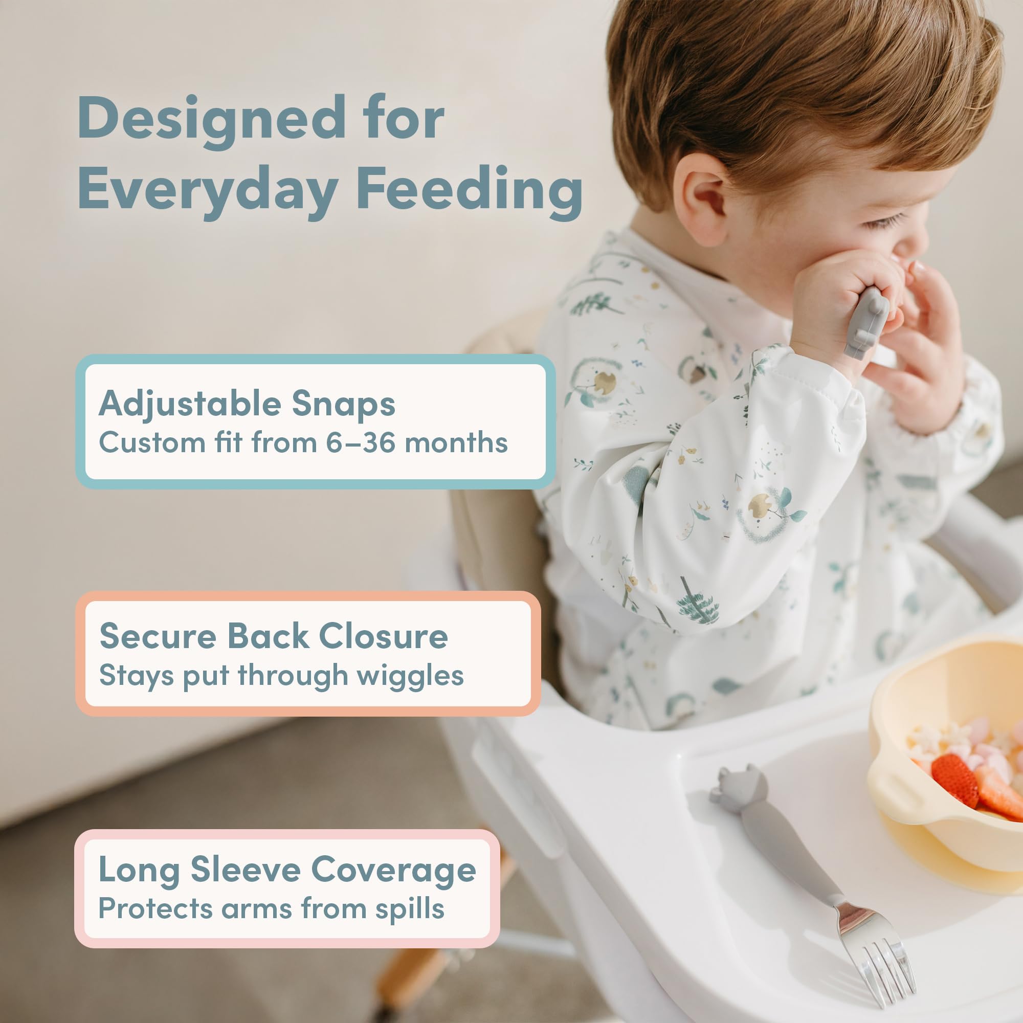 Loulou Lollipop Long Sleeve Bib for Babies & Toddlers – Waterproof, Wipeable, Easy to Clean, Spill Proof Full Sleeve Feeding Bib with Adjustable Fit, 6-36 Months Old - Hedgehogs