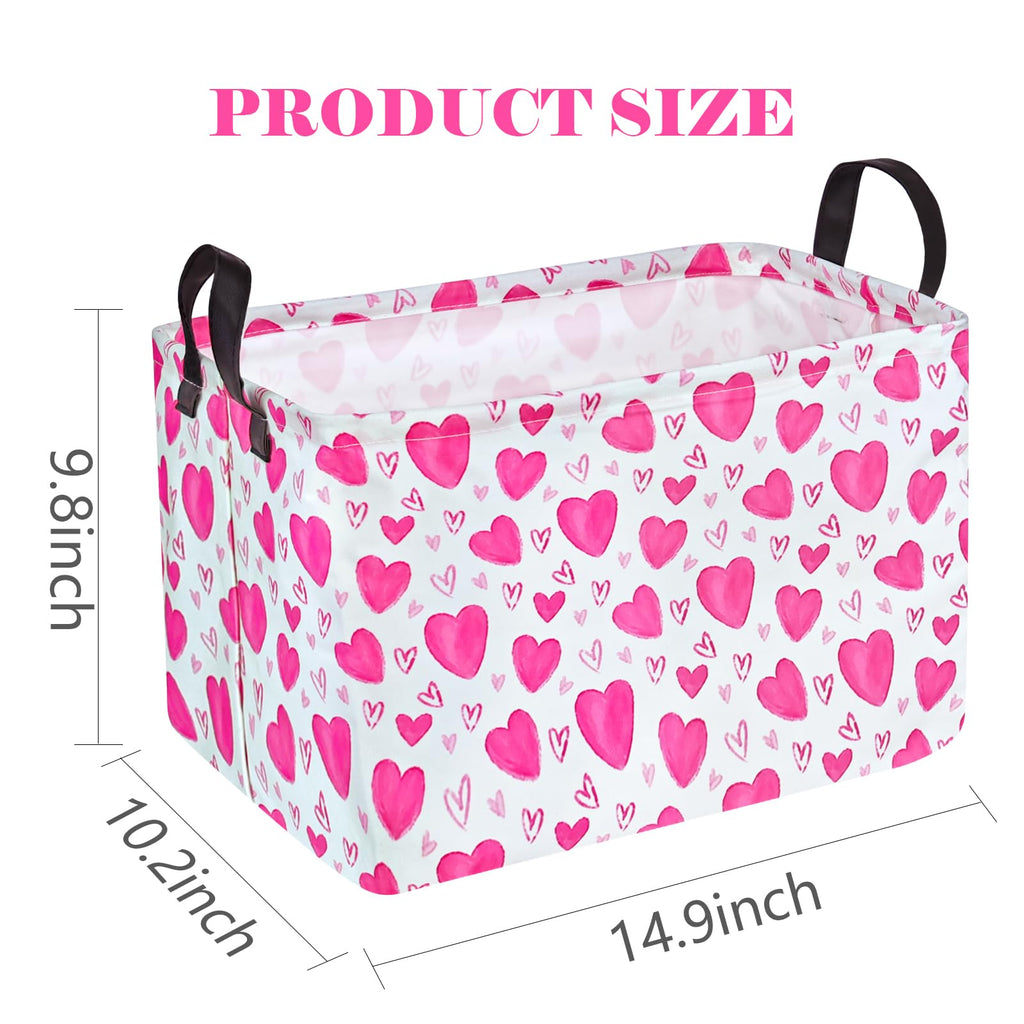 DUYIY Rectangle Gift Storage Basket Home Shelf Storage Basket Organizer Box Clothes Laundry Hamper Nursery Basket Laundry Basket with Handles (Heart)