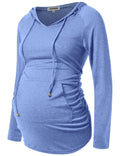GINKANA Womens Maternity Hoodie Top Long Sleeve Maternity Pullover Sweatshirt Pregnancy Tunic Top,M-Light Blue,XL