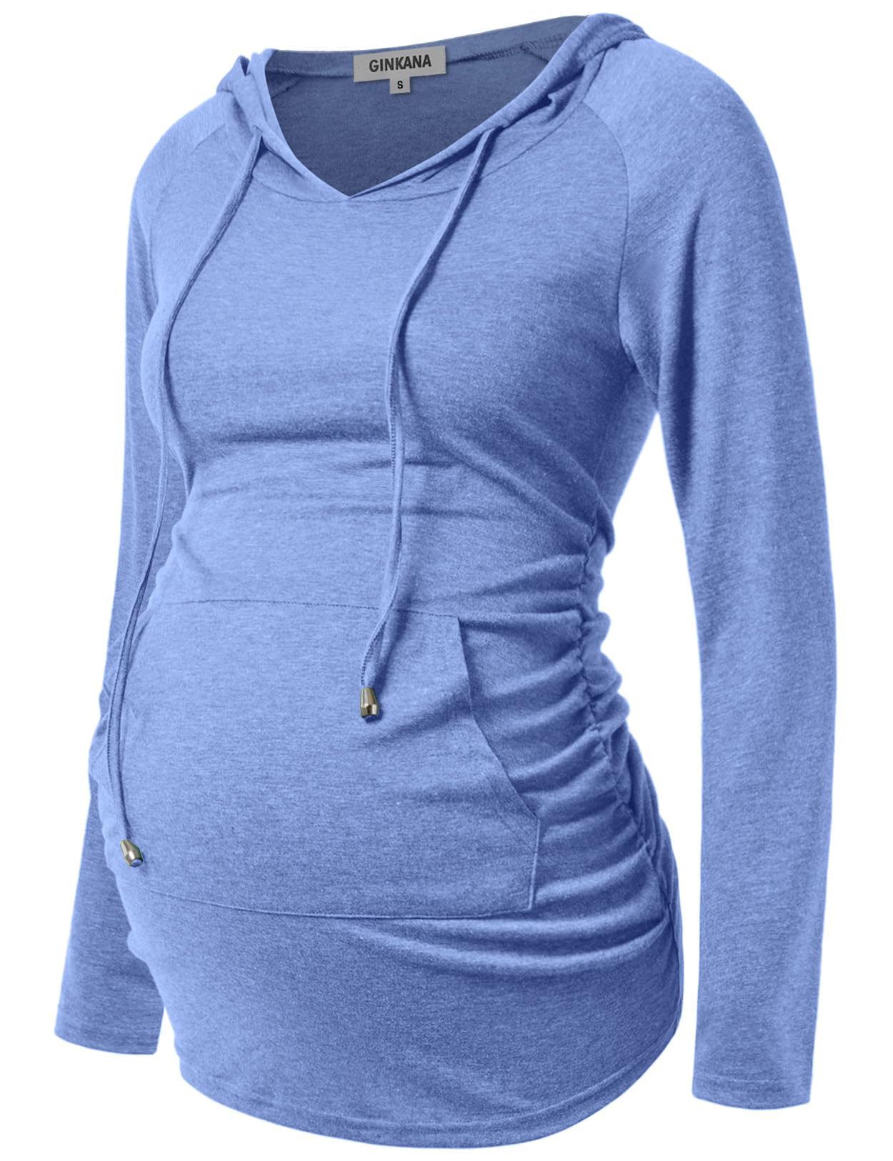 GINKANA Womens Maternity Hoodie Top Long Sleeve Maternity Pullover Sweatshirt Pregnancy Tunic Top,M-Light Blue,XL