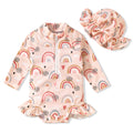 0-3 Months Newborn Infant Baby Girls One Piece Long Sleeve Swimsuit Rainbow Bathing Suit Zip Up Swimwear Beach Wear