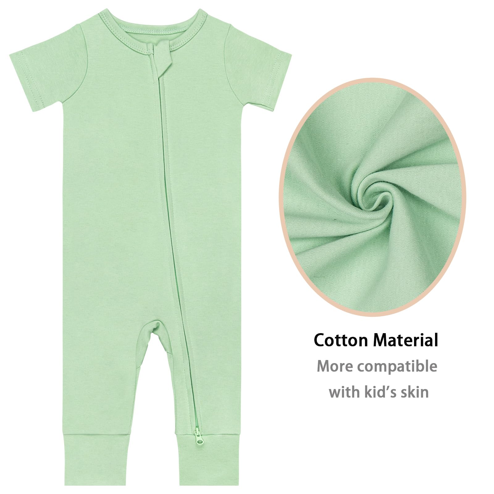 GUISBY Baby Cotton Footless Zipper Pajamas, Bright green+Green Grey, 18-24M