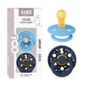 BIBS Colour Moomins Pacifier 2-Pack, BPA Free Pacifier, Round Nipple. Natural Rubber Latex, Made in Denmark, Size 2 (6-18 Months), Breeze/Deep Space