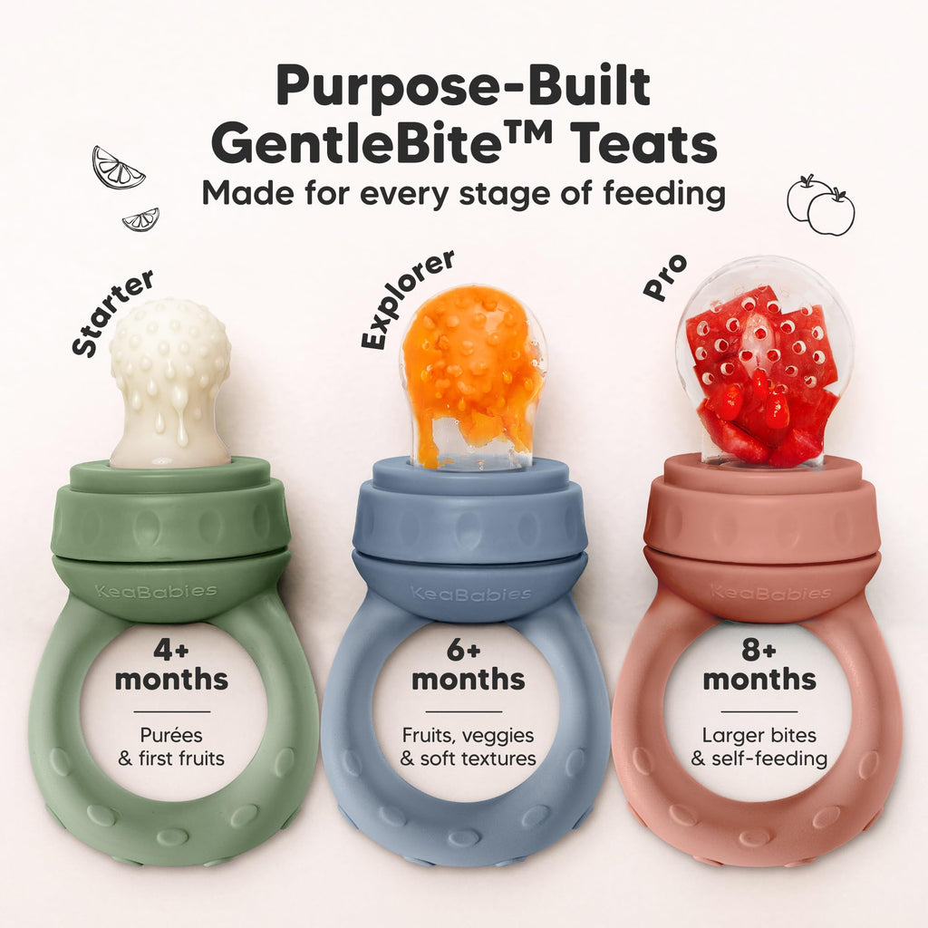 KeaBabies Baby Fruit Feeder 2pk, Silicone Baby Food Feeder,BPA-Free (Slate)