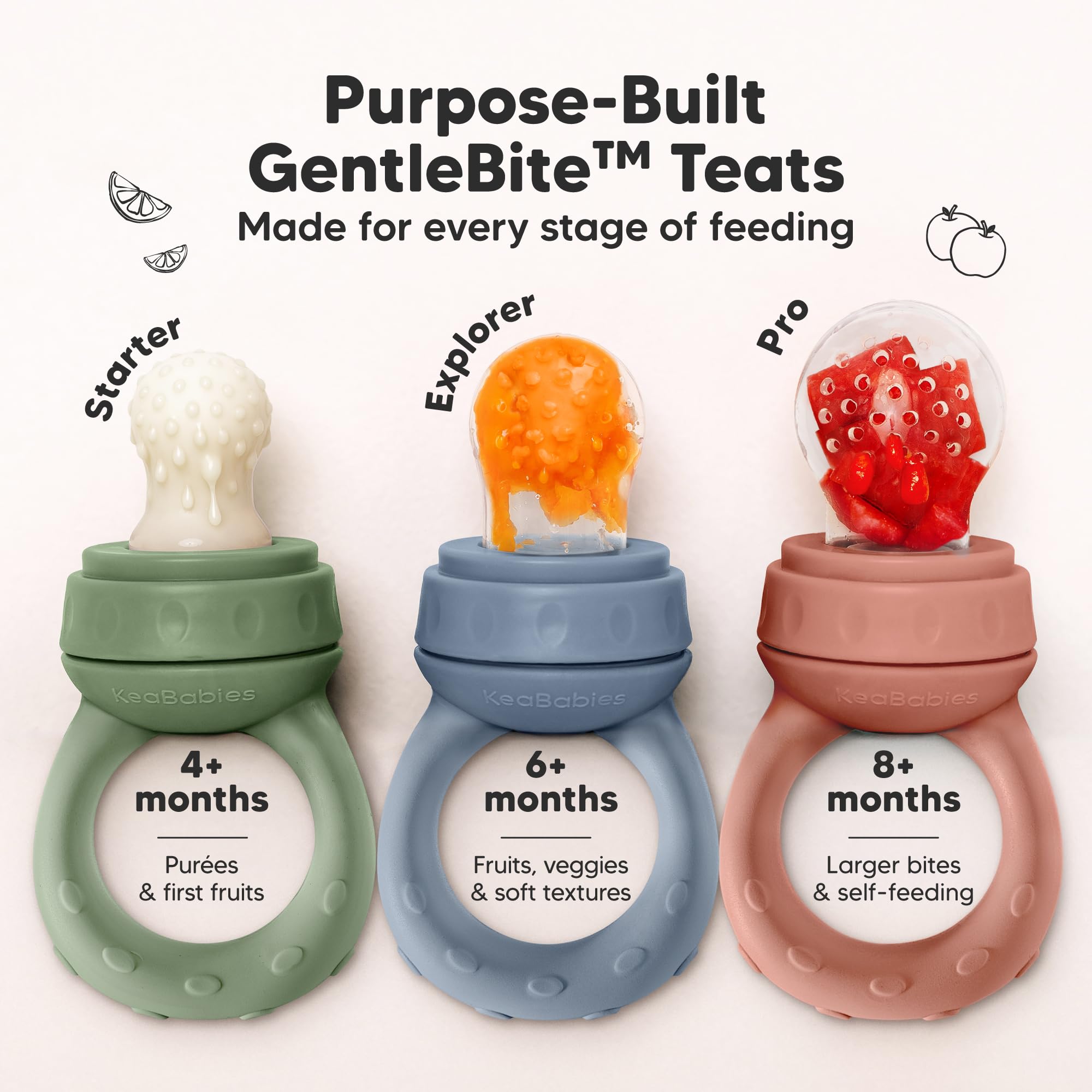 KeaBabies Baby Fruit Feeder 2pk, Silicone Baby Food Feeder,BPA-Free (Slate)
