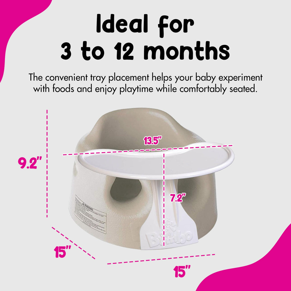 Bumbo Baby Floor Seat, Sit Up Activity & Eating Chair with Tray, Taupe
