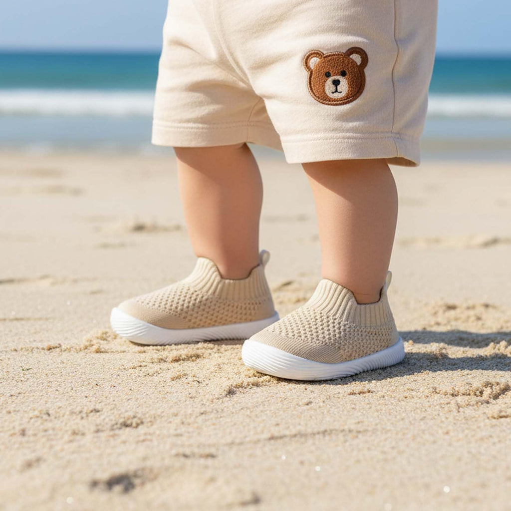 MORENDL Toddler Shoes Baby Walking Sock Shoes Non-Slip Breathable Boys & Girls Sneakers Infant Tennis Shoes Khaki 15-18Months