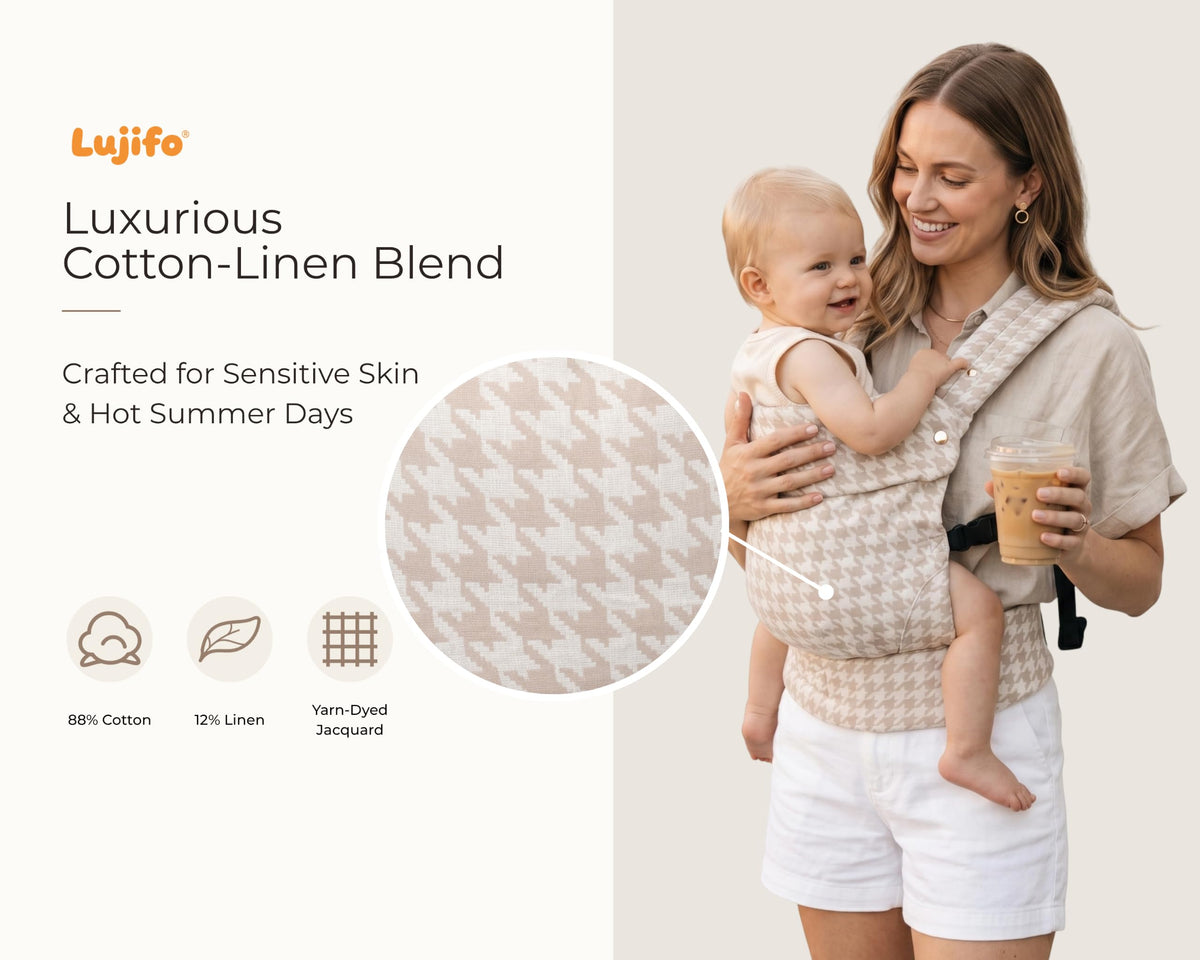Lujifo Baby Carrier for Newborns to Toddlers, Houndstooth Adjustable Soft Cotton Linen Carrier, 4-in -1 Lightweight Front and Back Ergonomic Baby Holder Carrier